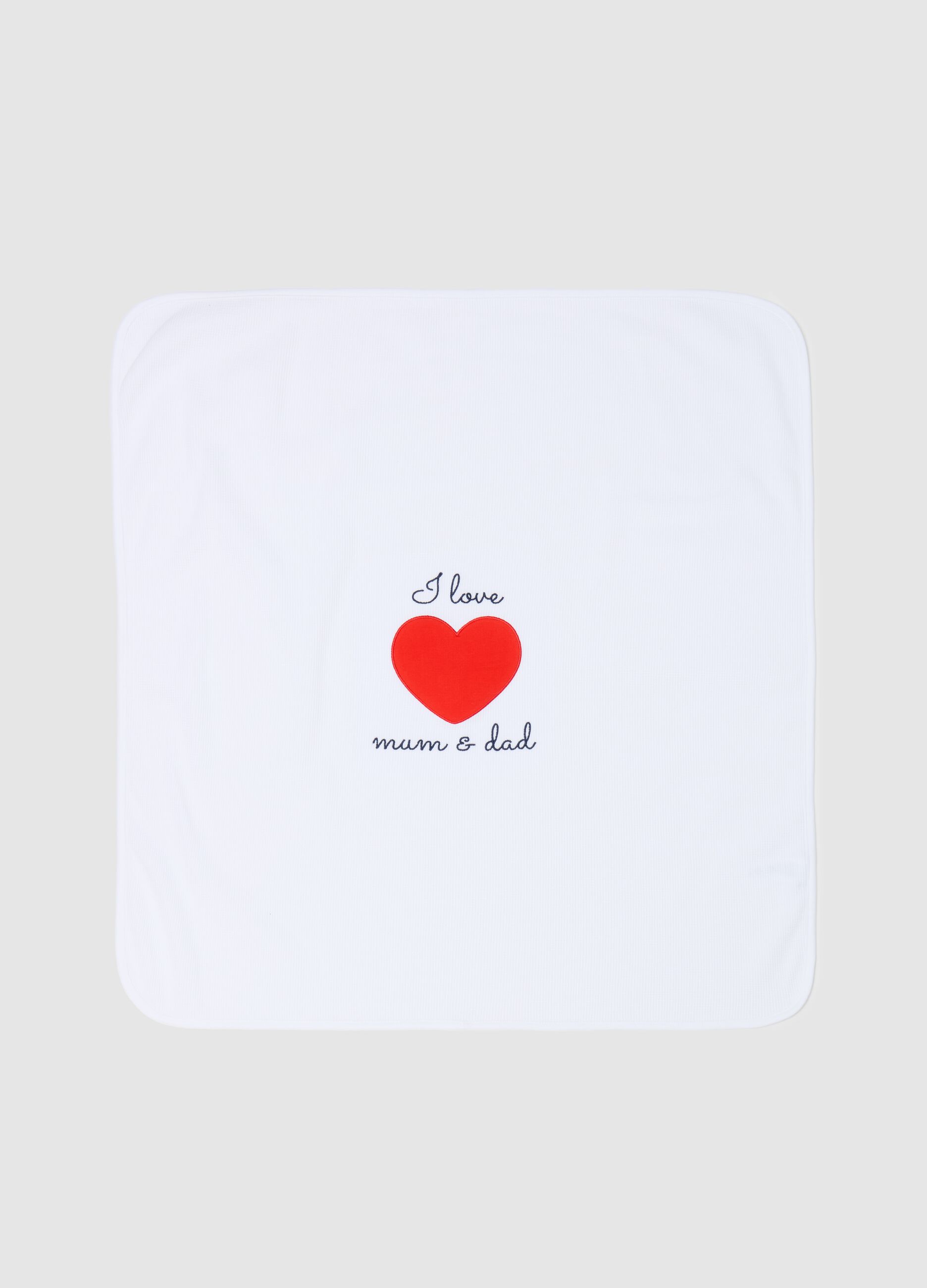 Waffle weave blanket with I Love Mum & Dad