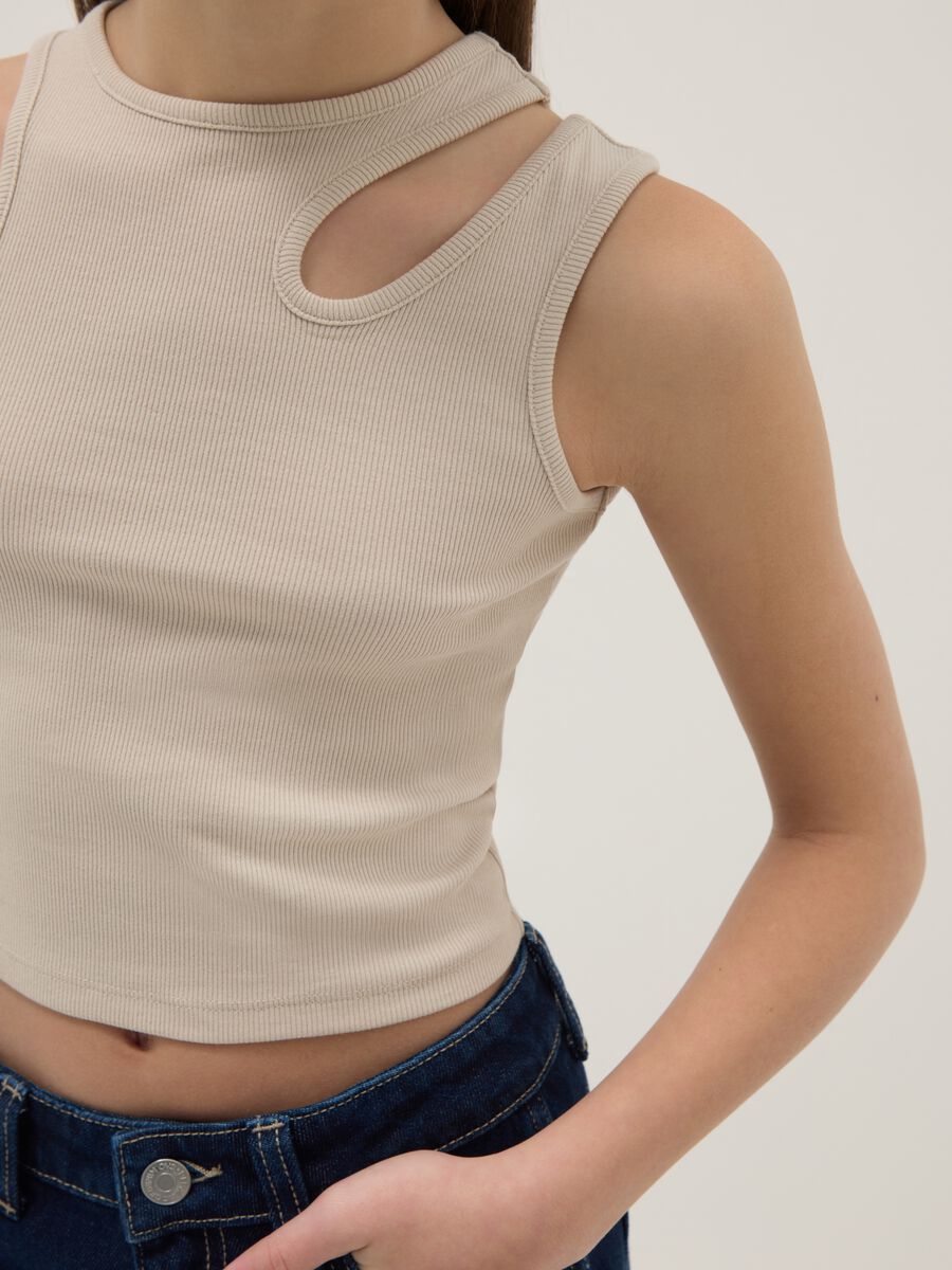 Canotta fitted in cotone elasticizzato beige da ragazza_2