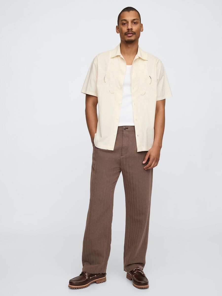 Brown Linen and Cotton Trousers_0