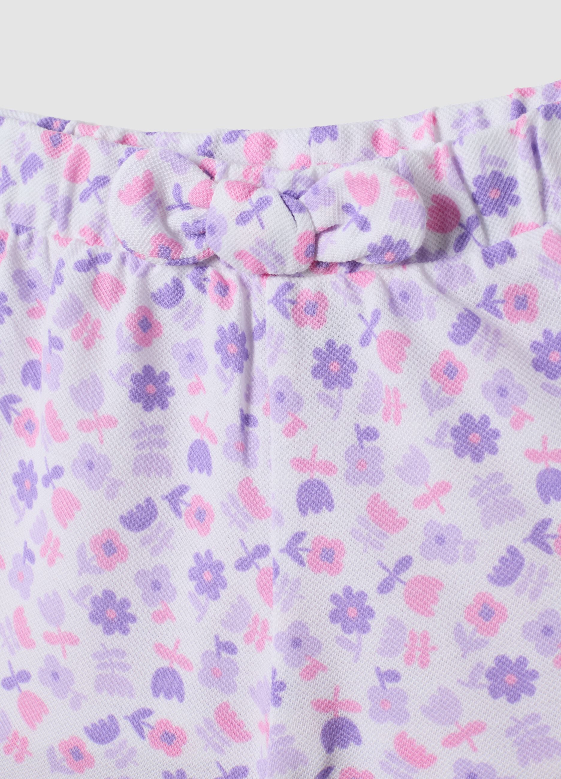 Shorts viola in puro cotone con fantasia floreale per bimba regular fit