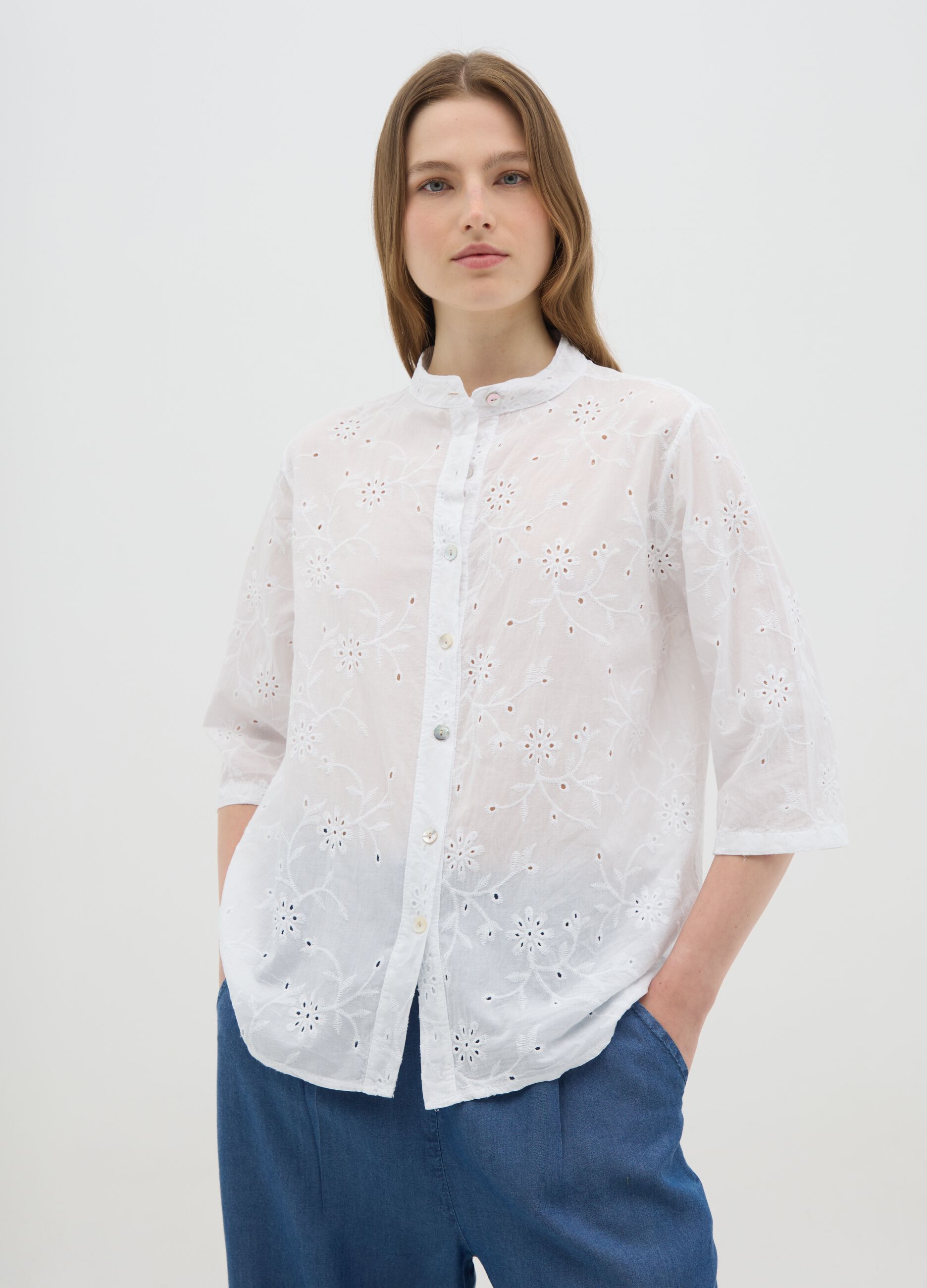 Women's White Pure Cotton Regular Fit Shirt