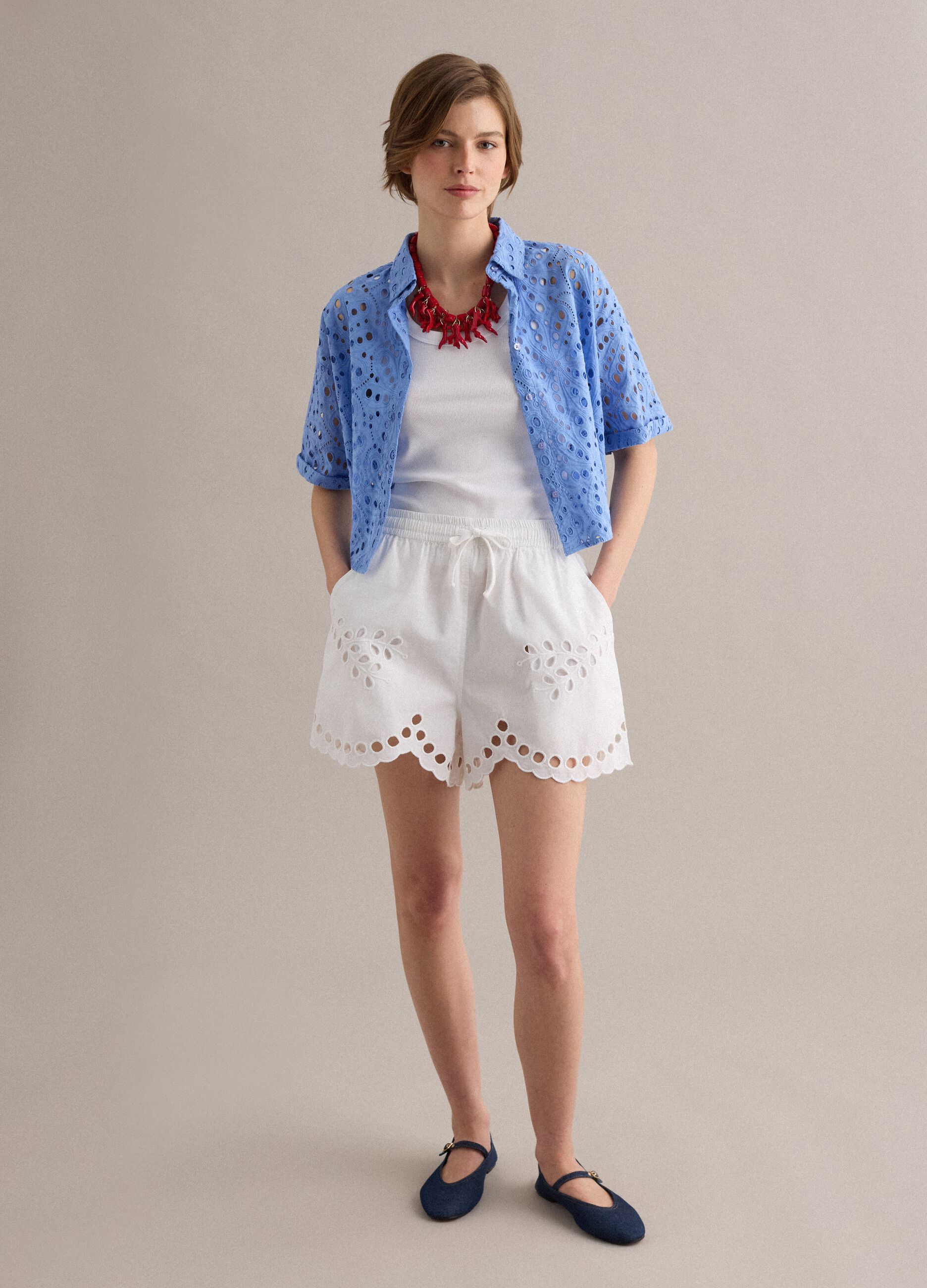 Light blue pure cotton broderie anglaise shirt