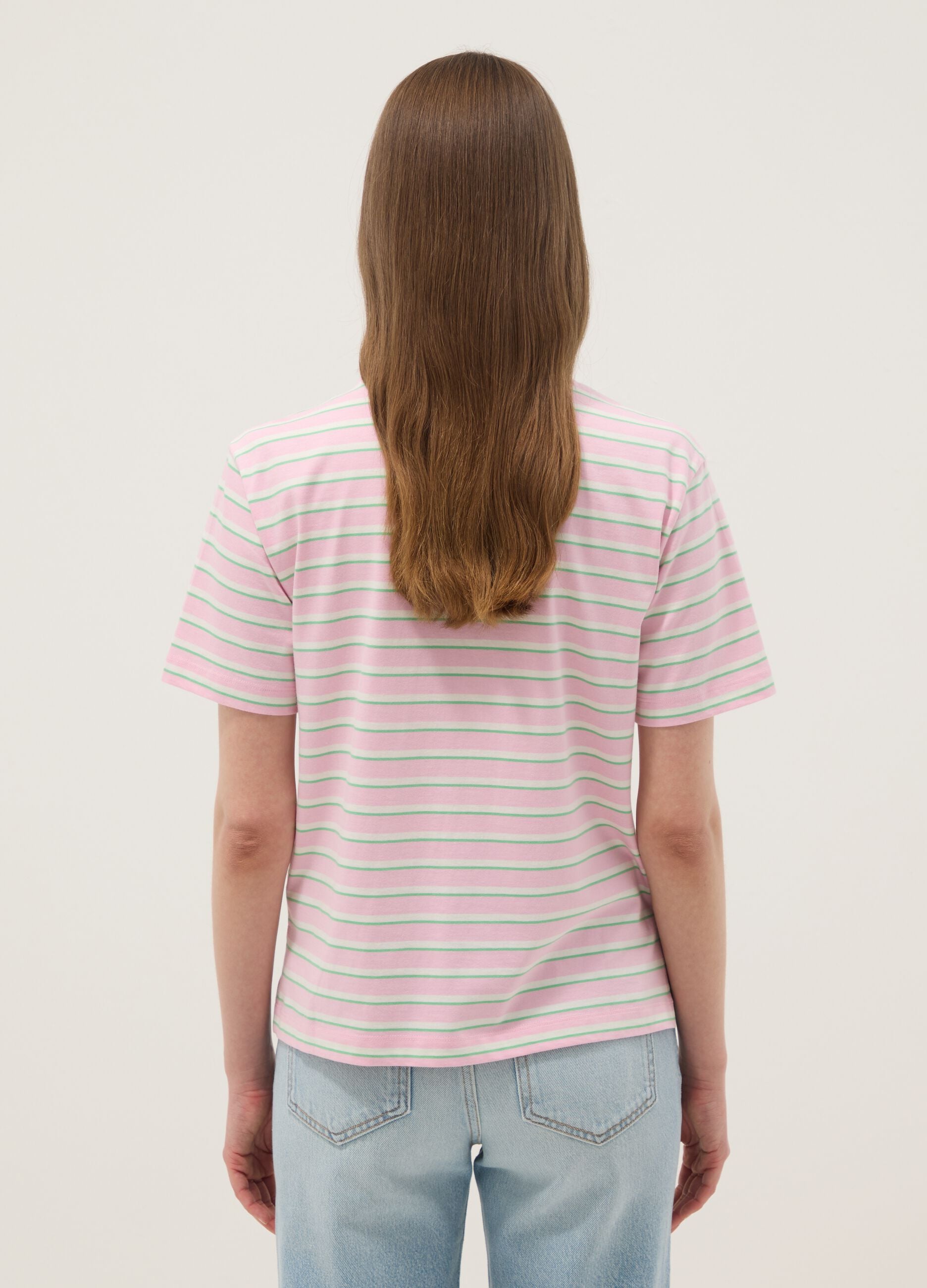 Pink striped pure cotton T-shirt