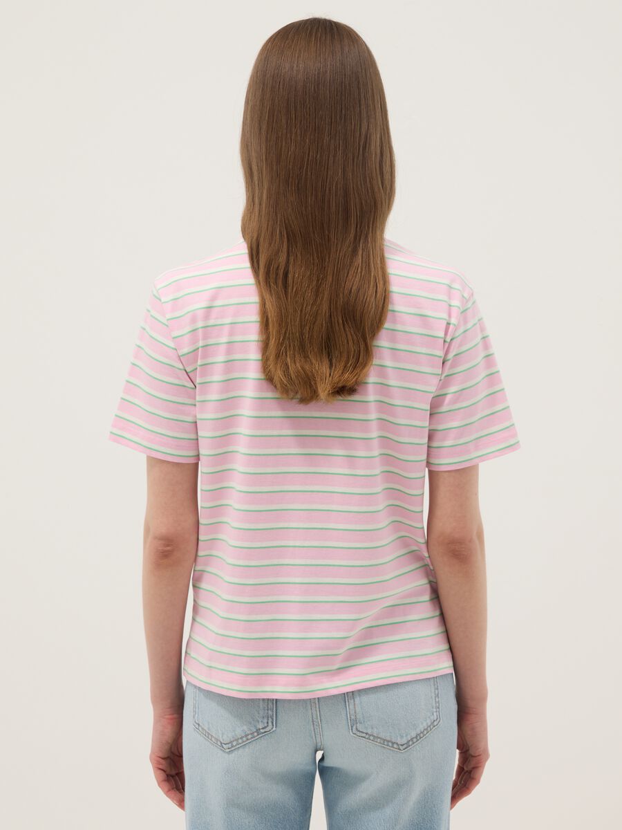 T-shirt rosa a righe in puro cotone_3