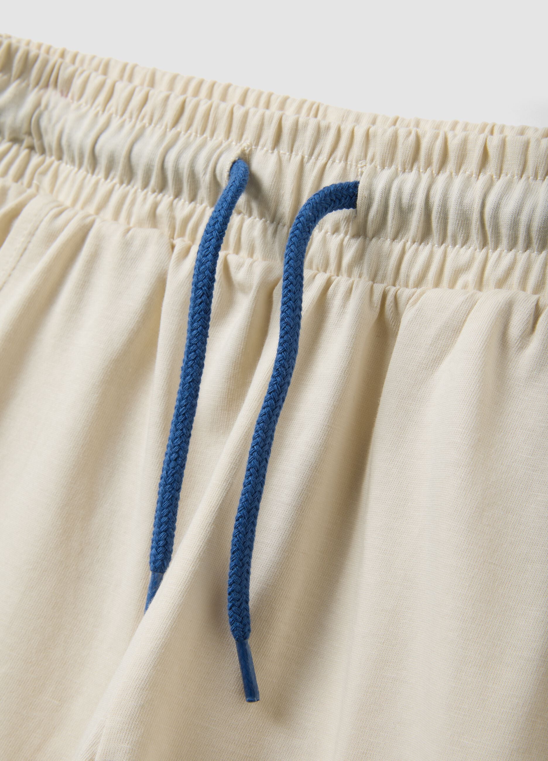 Blue and beige pure cotton set with T-shirt and shorts