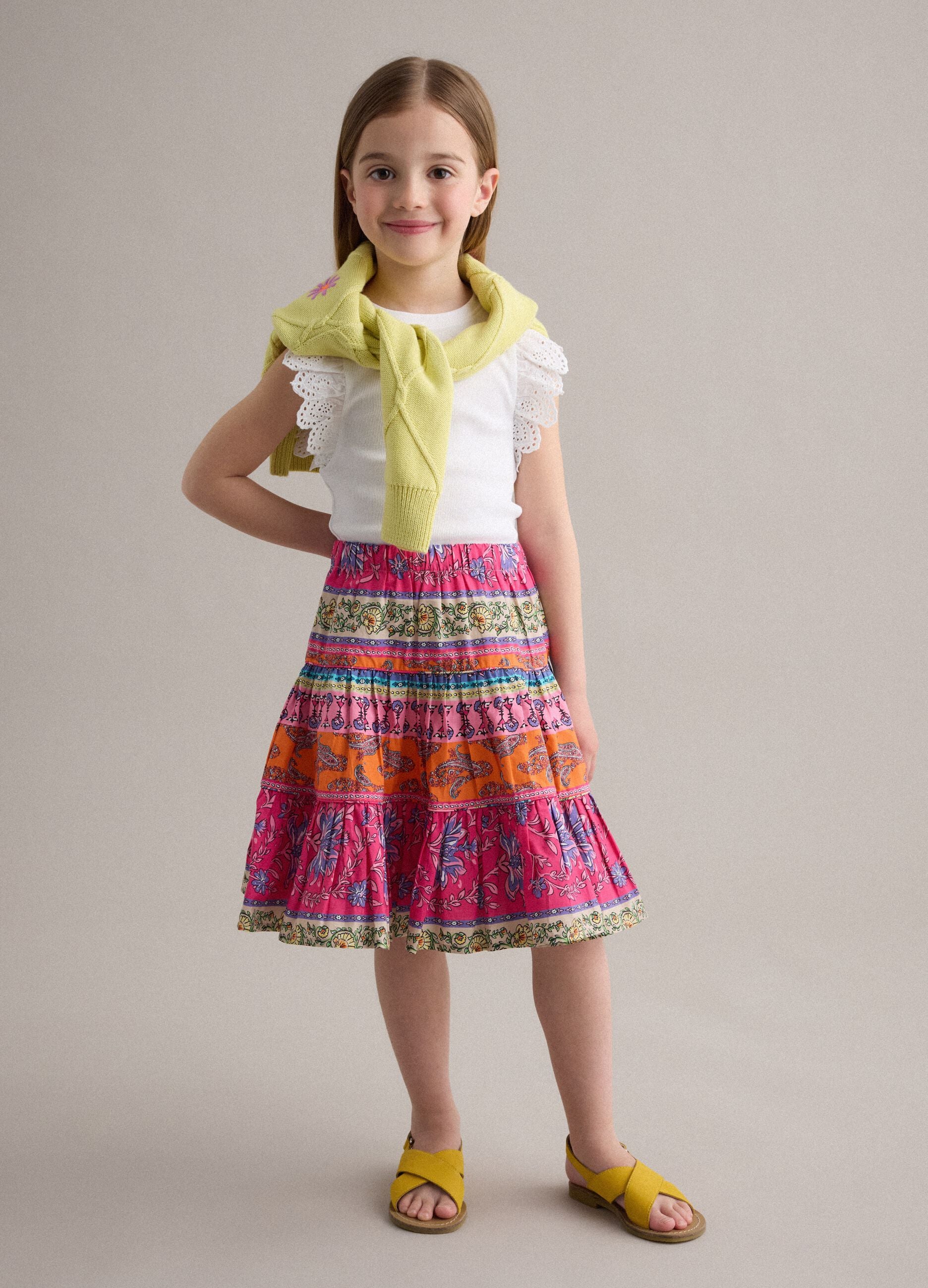 Multicolour pure cotton skirt with ruffle hem
