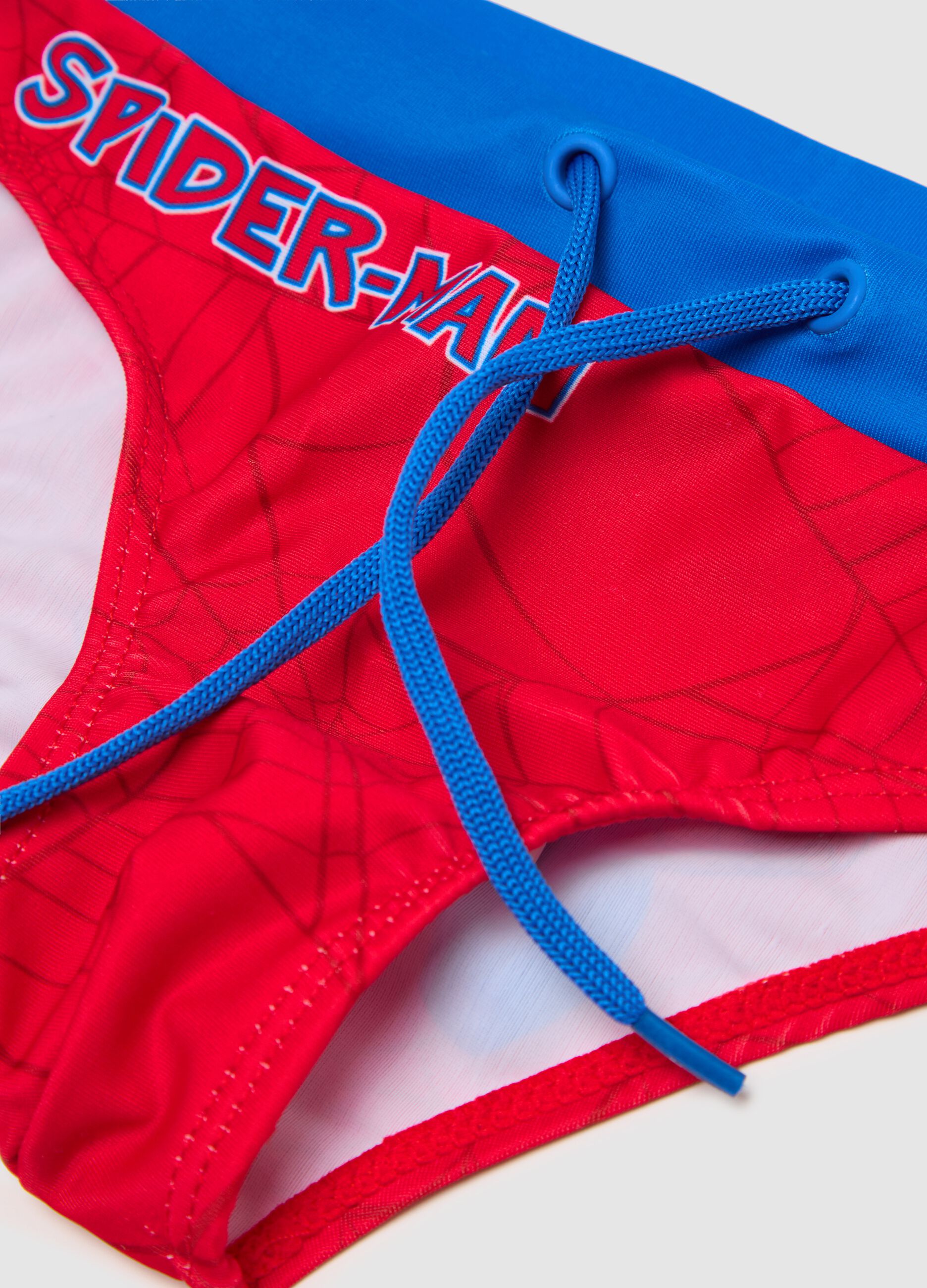 Red swimming briefs with Spider-Man print for boys