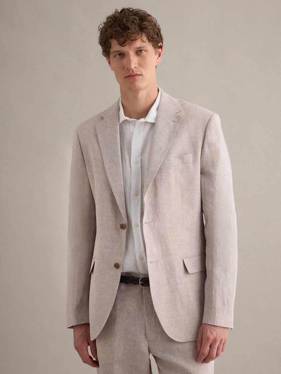 Blazer in puro lino beige slim fit_1