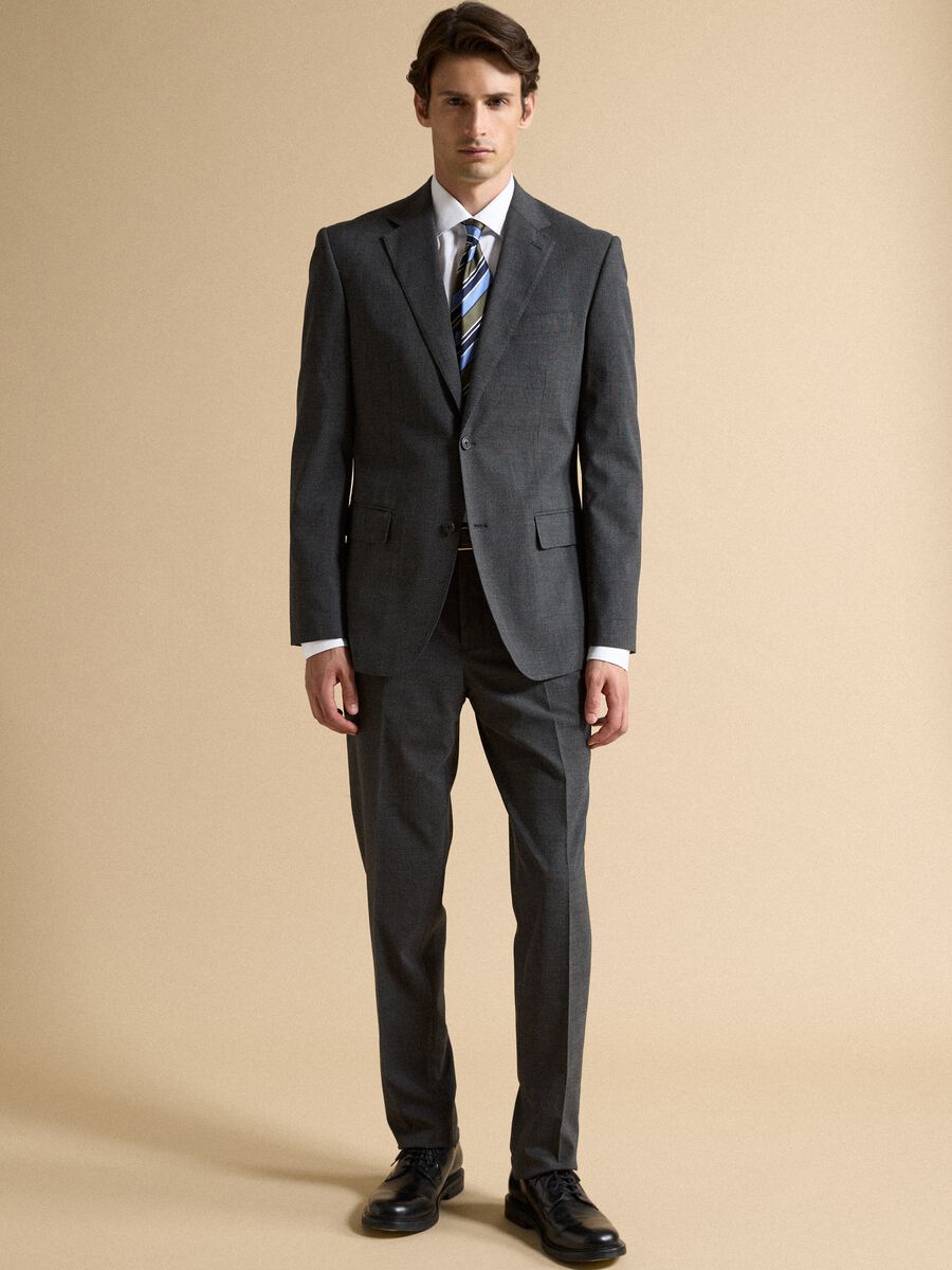 Grey stretch viscose blazer with classic lapels, slim fit_1
