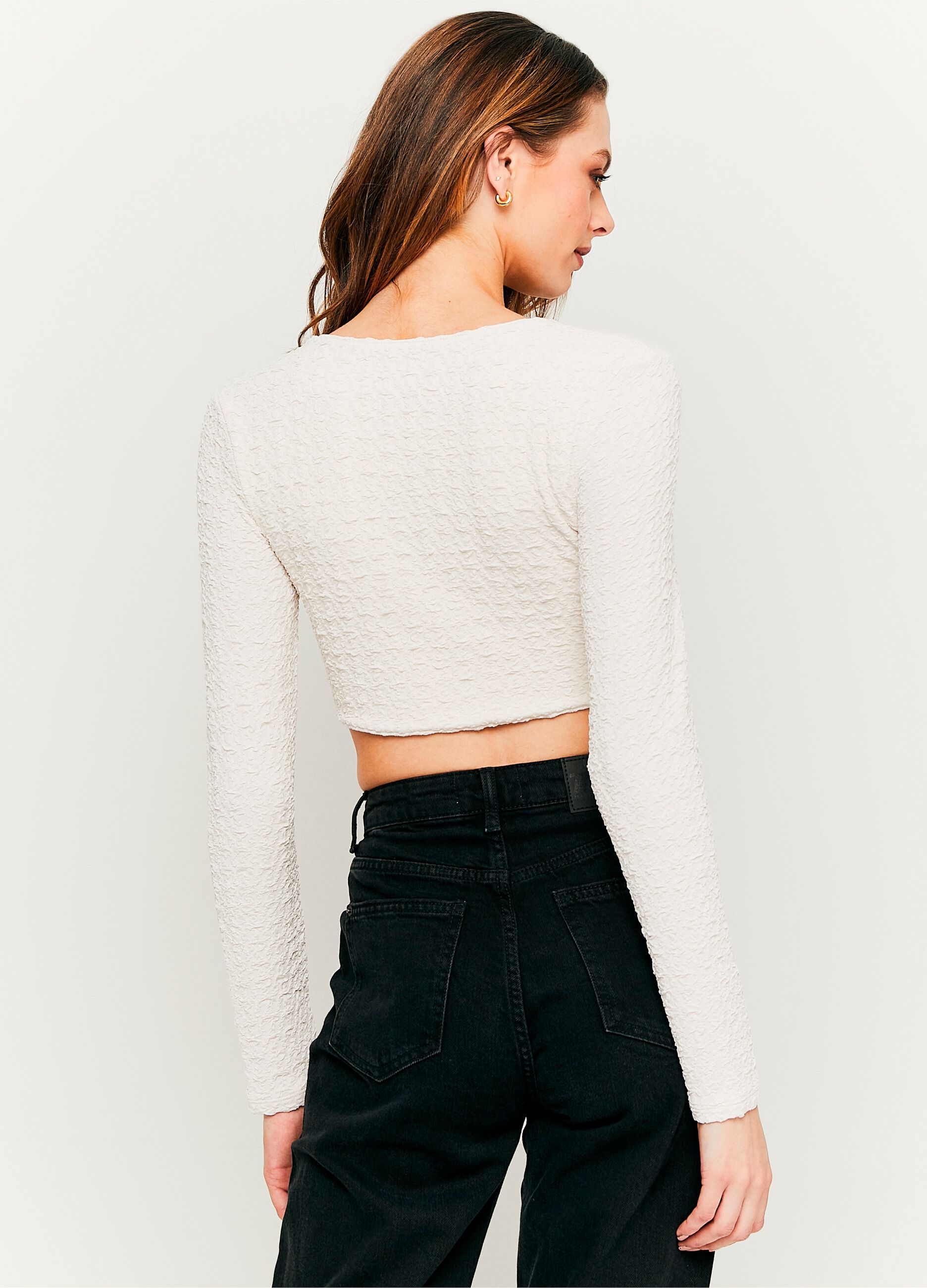 Crinkle-effect cropped T-shirt