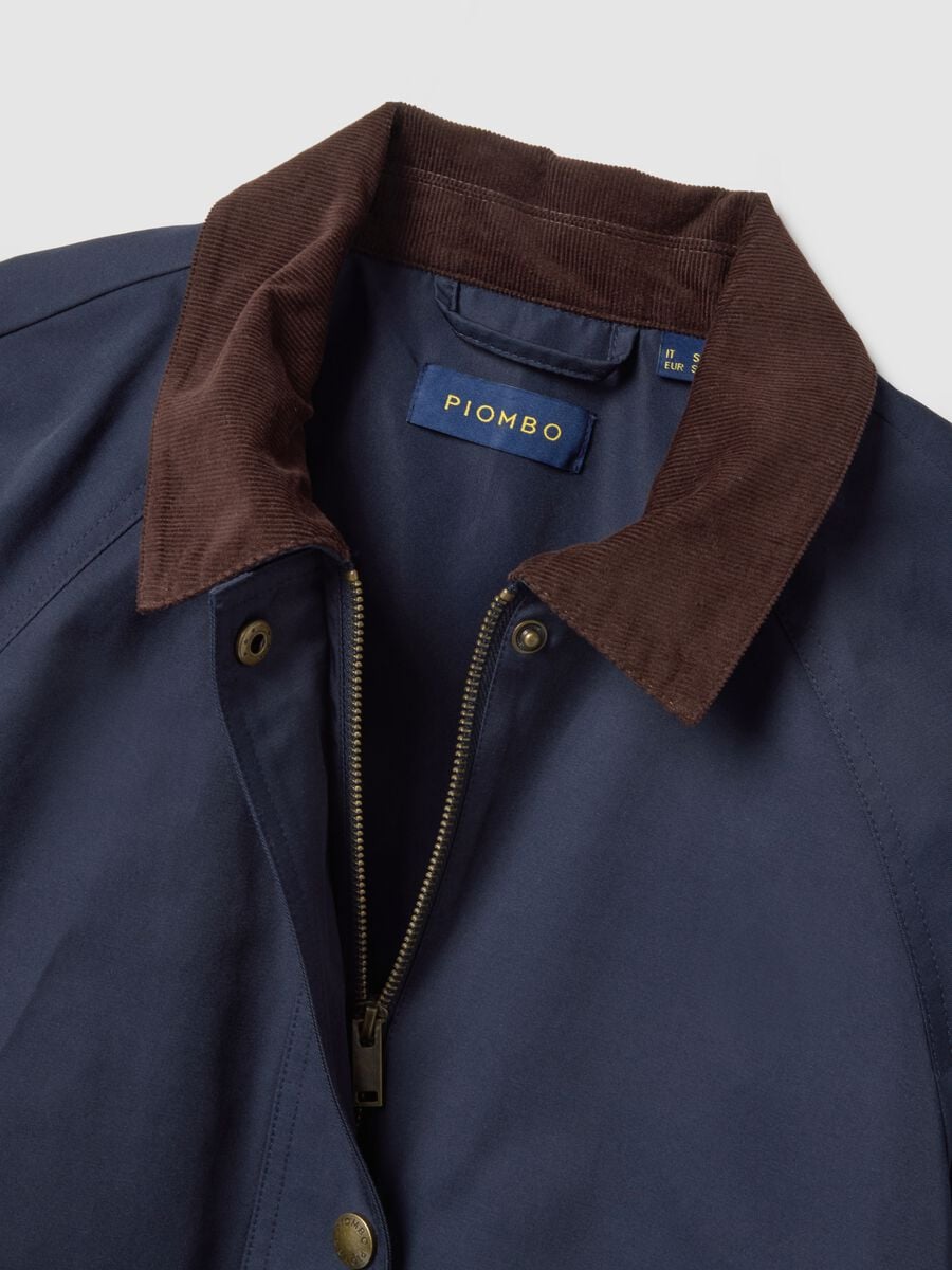 Giacca in misto cotone blu regular fit con colletto a contrasto_5