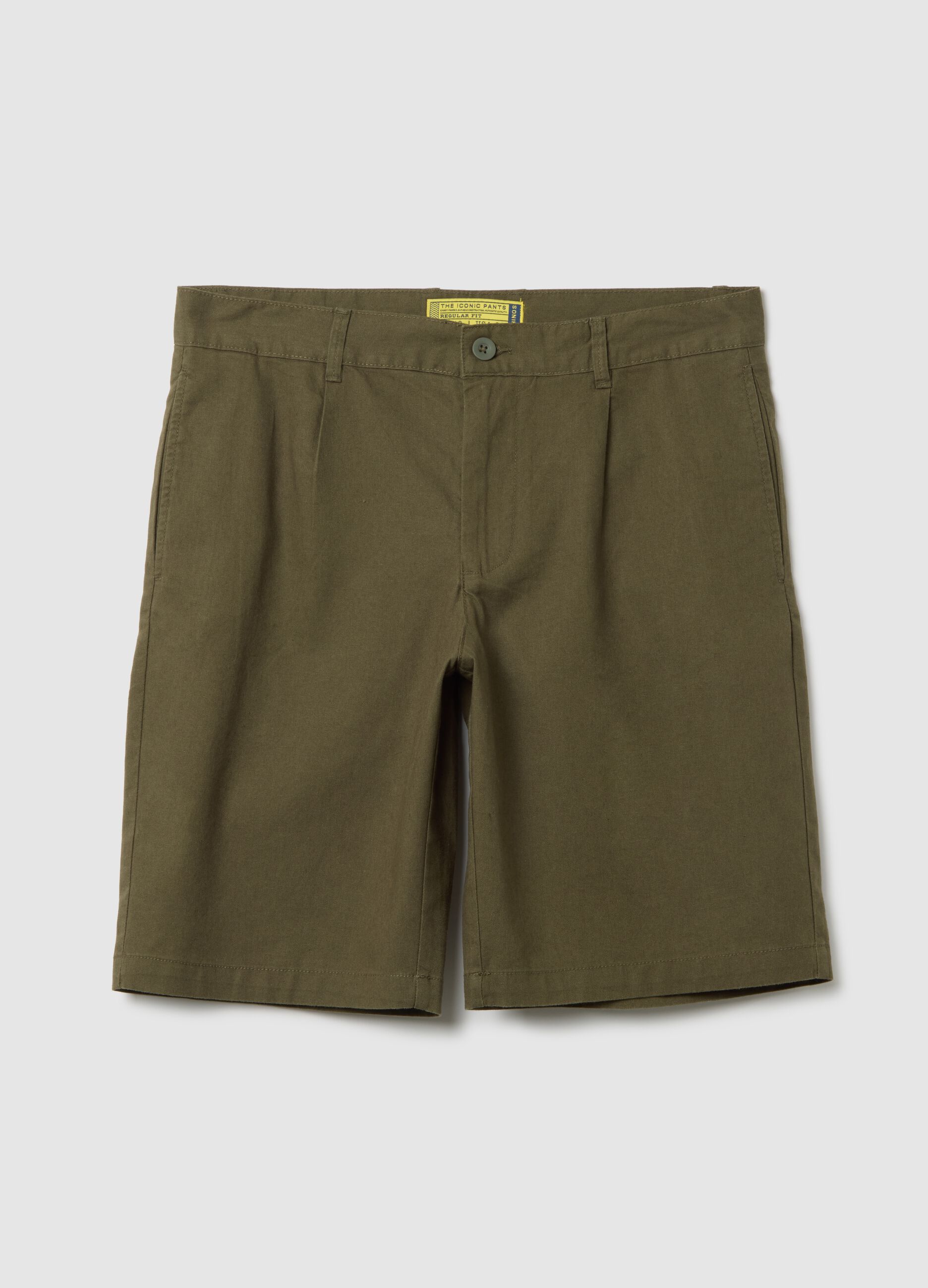 Pantaloncini da uomo in misto cotone verde regular fit