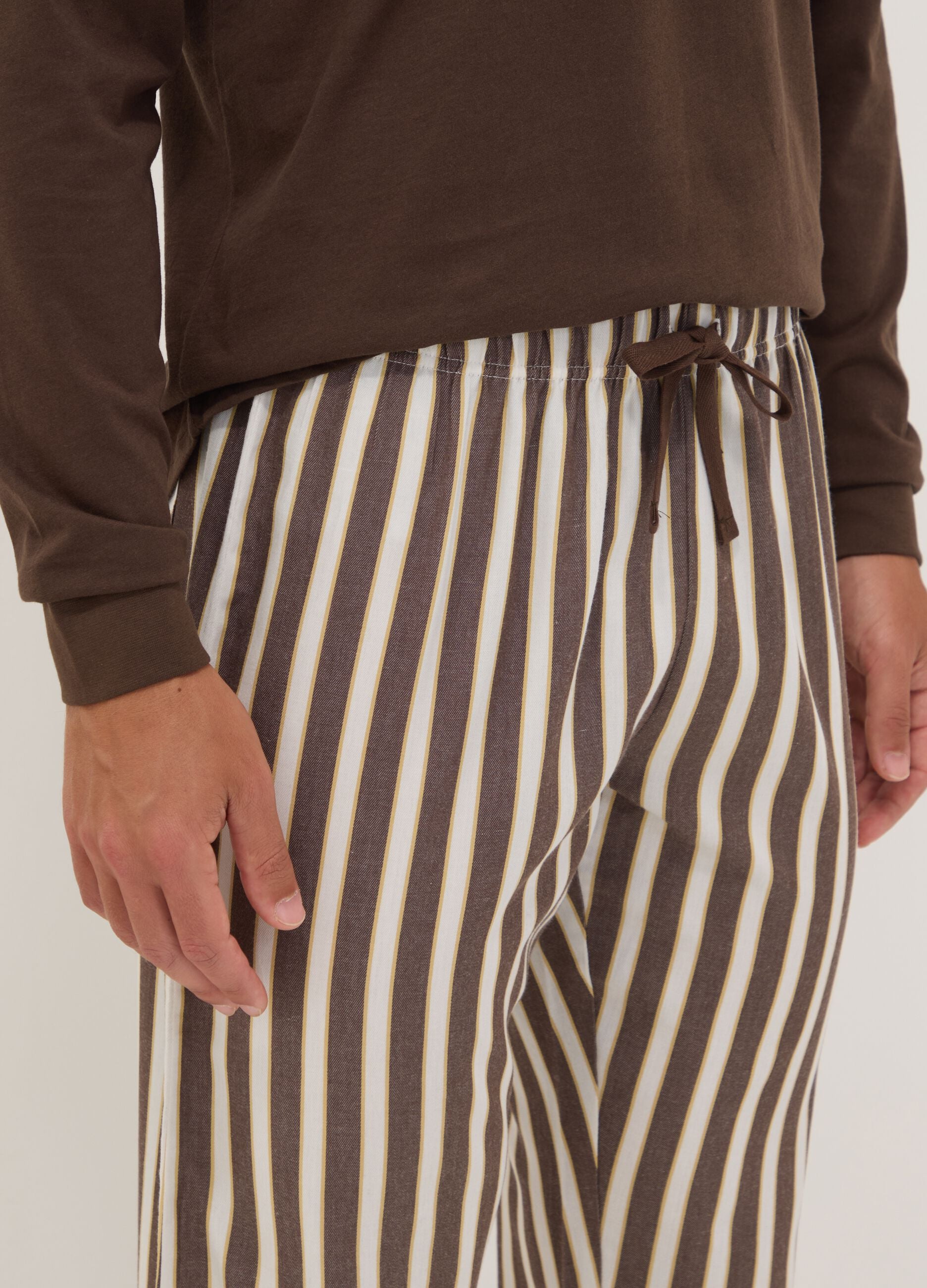 Brown pure organic cotton striped pyjamas, regular fit