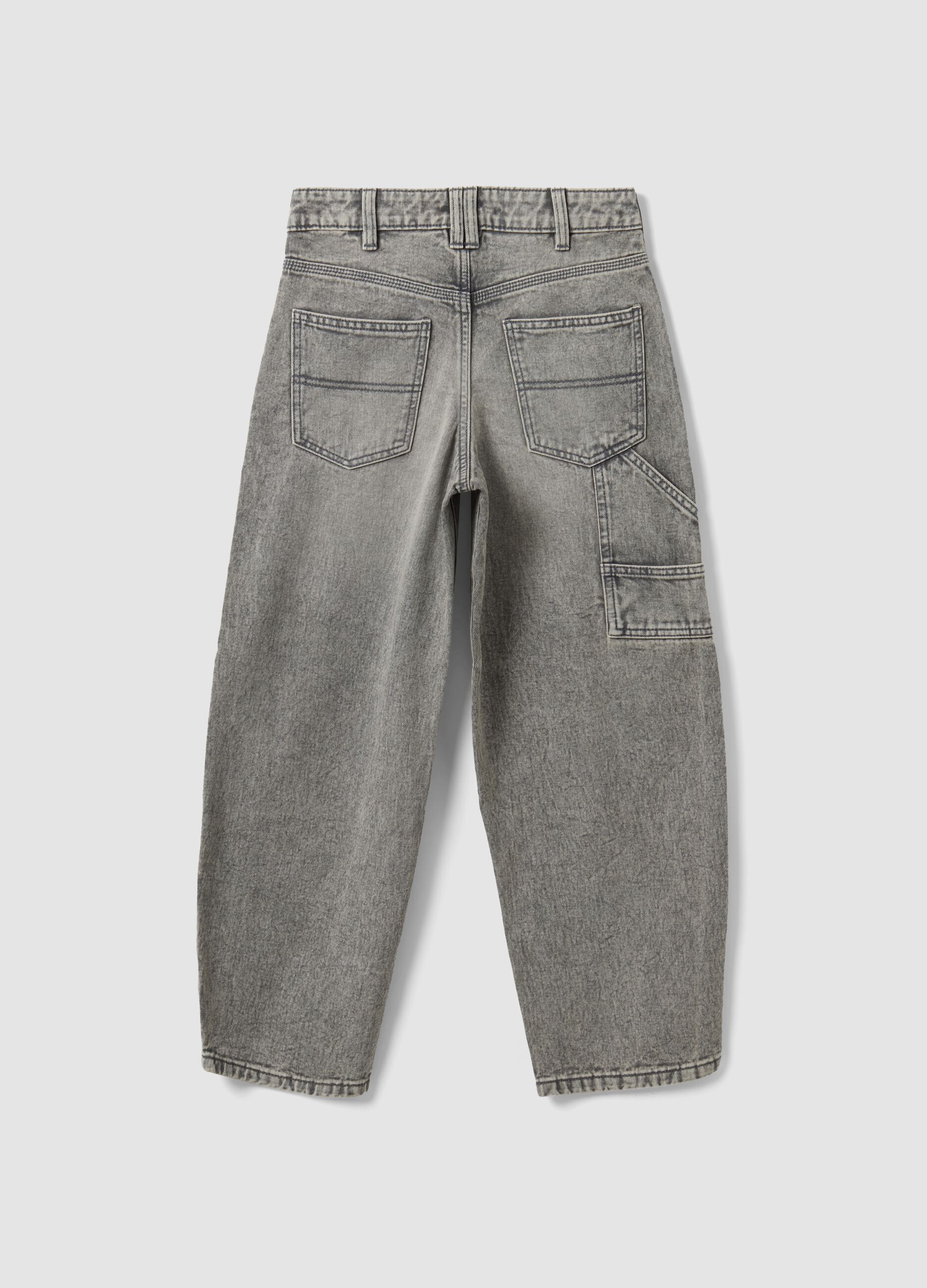 Grey pure cotton denim jeans, balloon fit