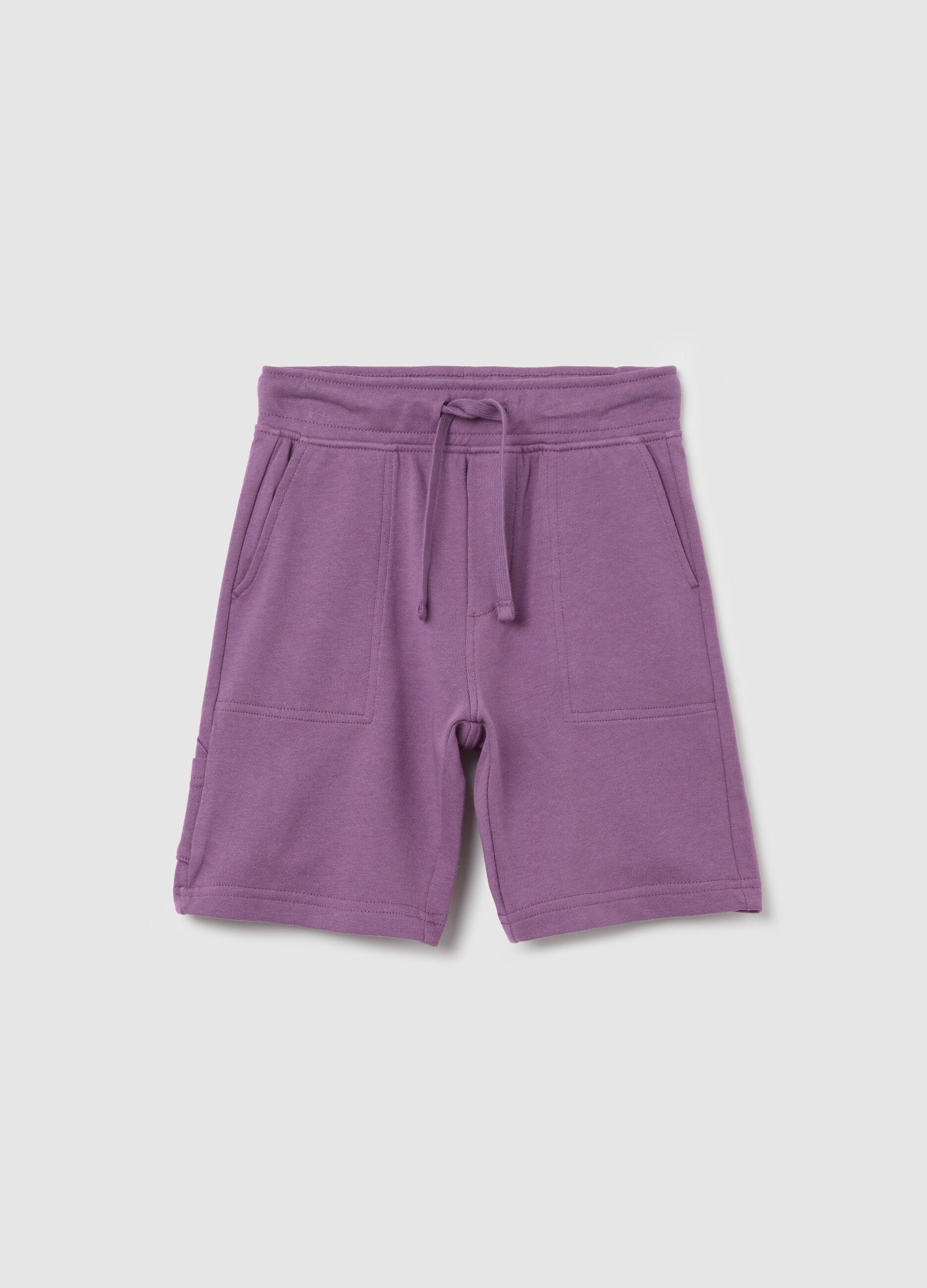 Purple worker Bermuda shorts in cotton with drawstring