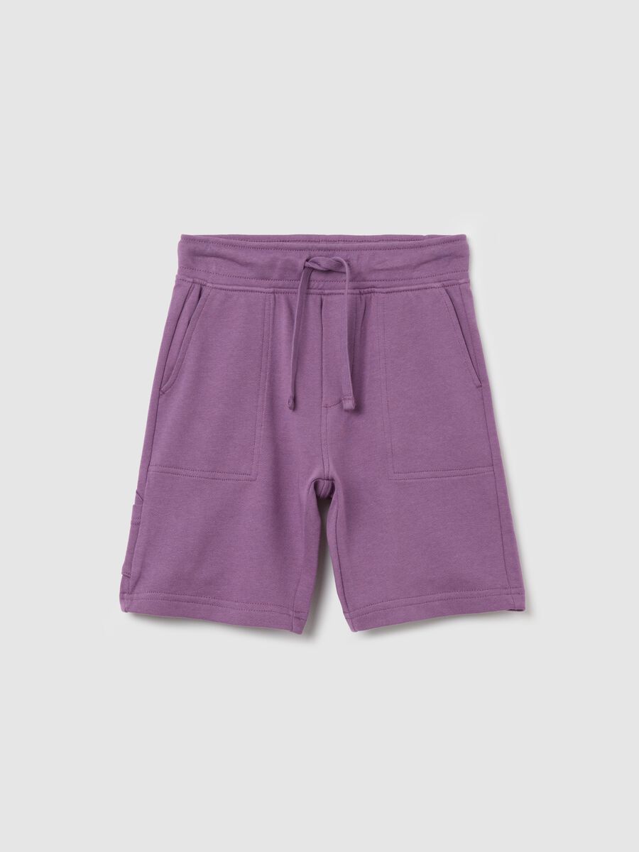 Purple worker Bermuda shorts in cotton with drawstring_0
