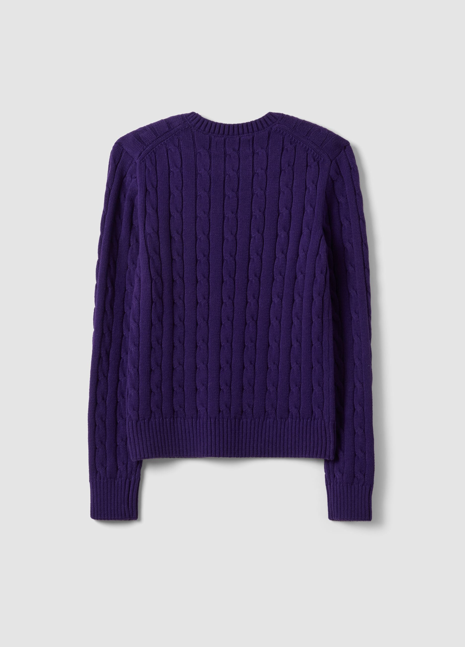 Purple pure cotton cable-knit crew-neck jumper