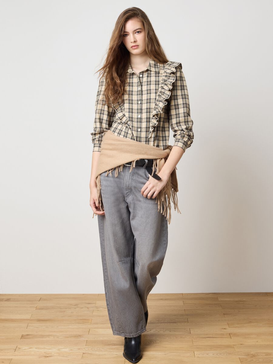 Multicolored check shirt with ruffles in pure cotton regular fit_2