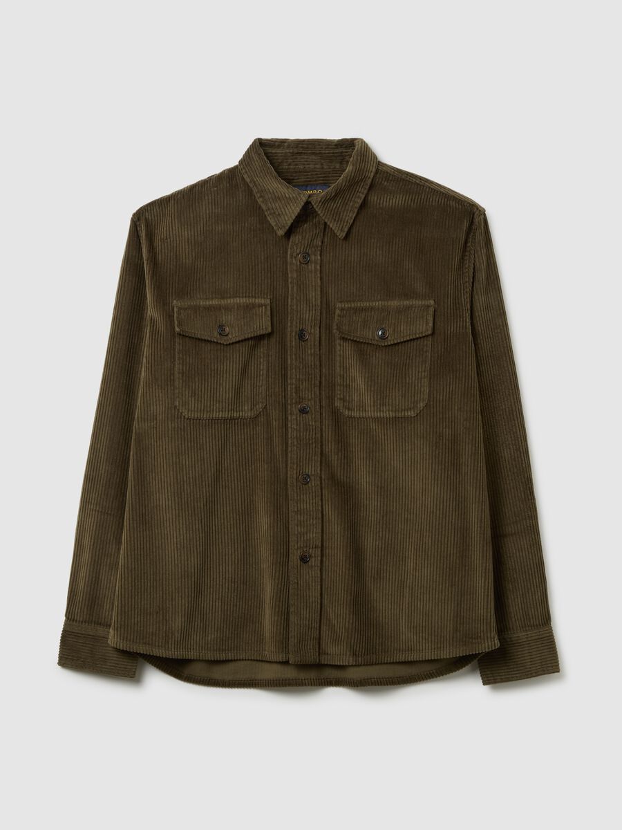 Camicia in puro cotone e velluto a coste verde con vestibilità over _0