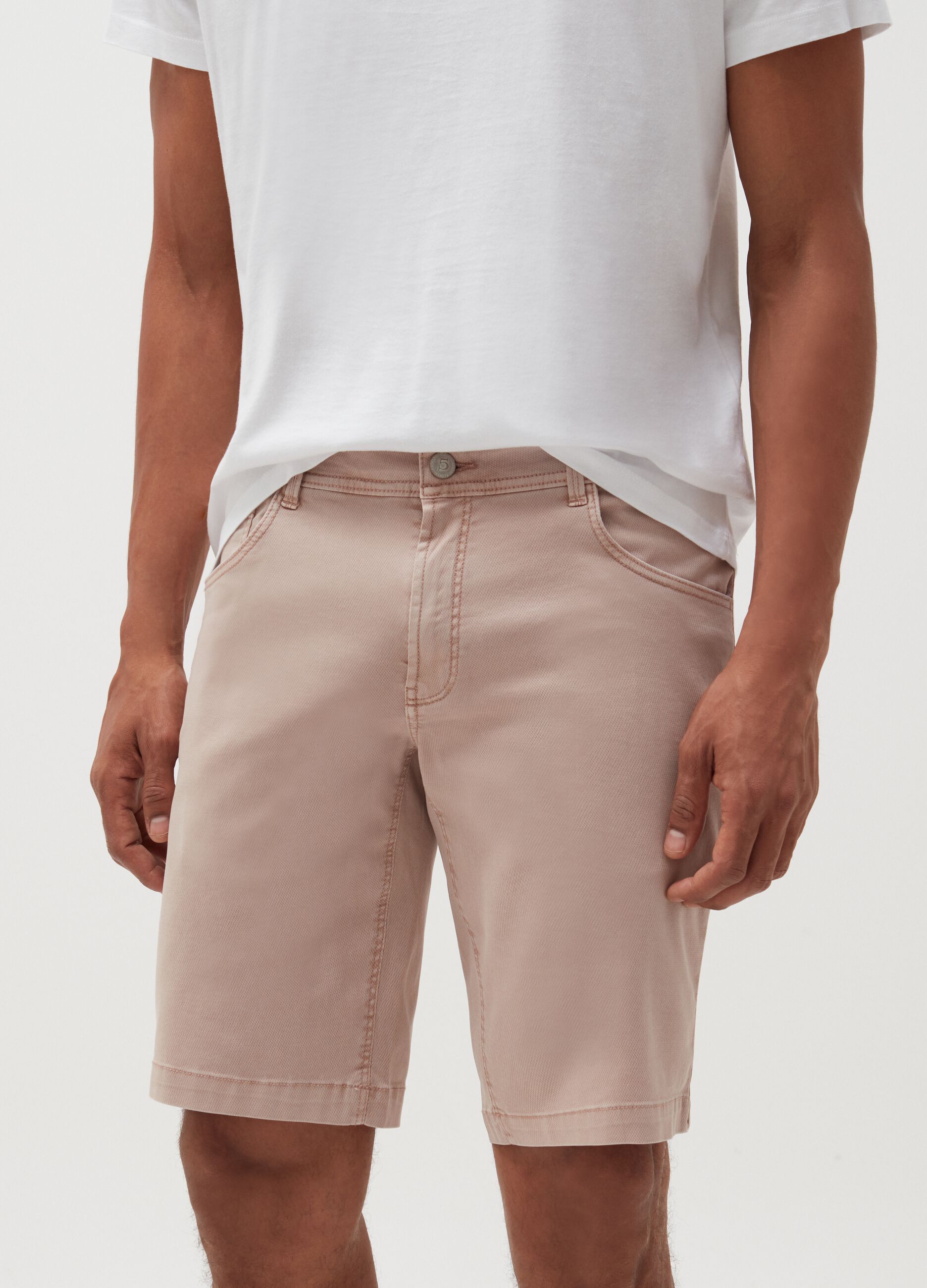 Five-pocket Bermuda shorts in charmeuse-weave cotton