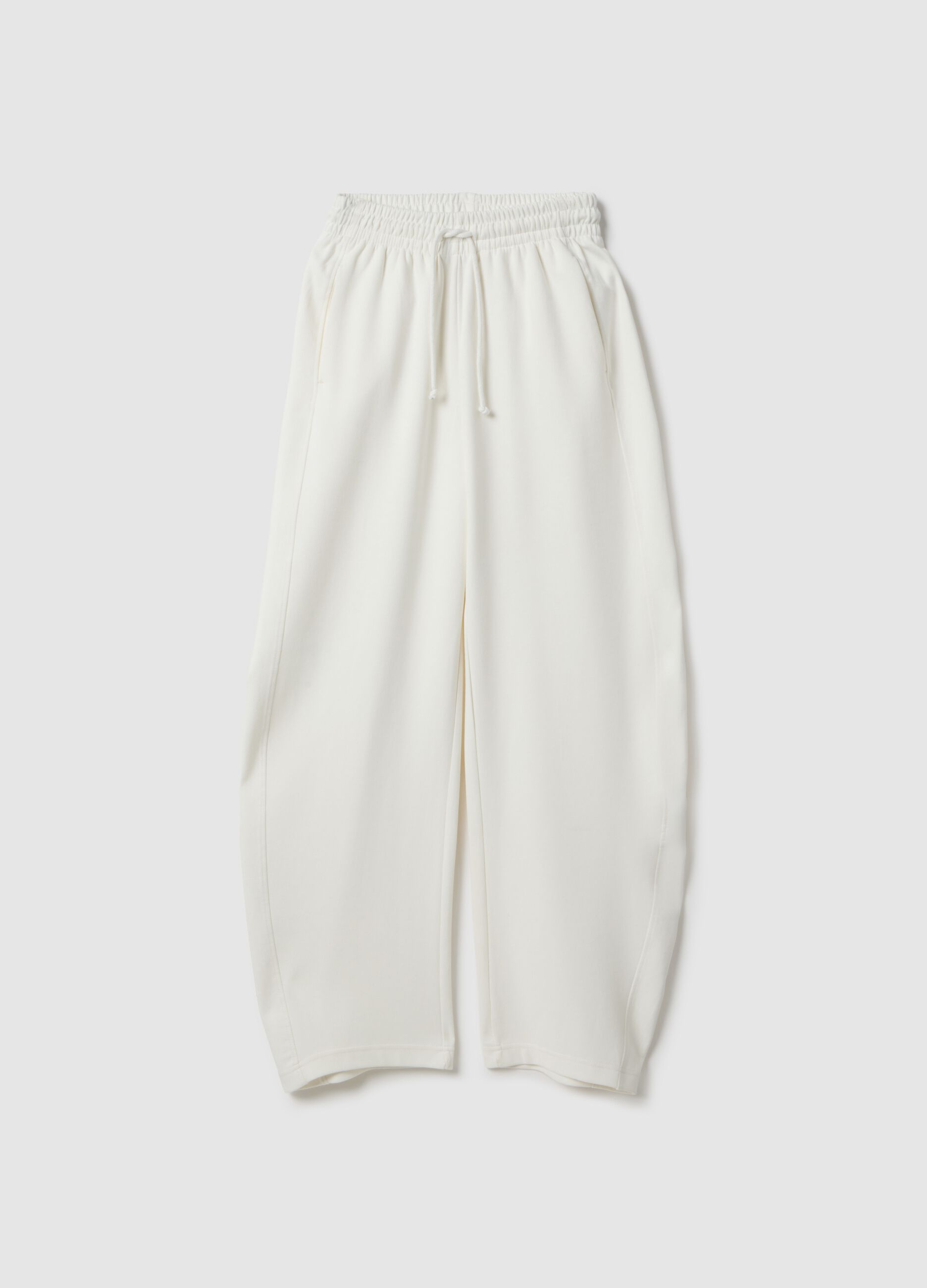 White Stretch Cotton Baggy Trousers