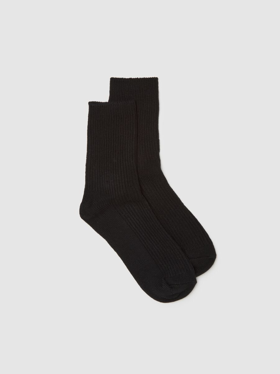 Long black socks in stretchy cotton blend_0