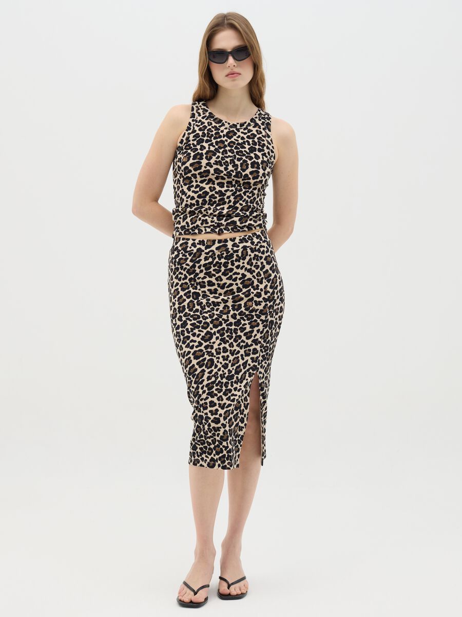 Leopard Print Stretch Midi Skirt Ovs_0