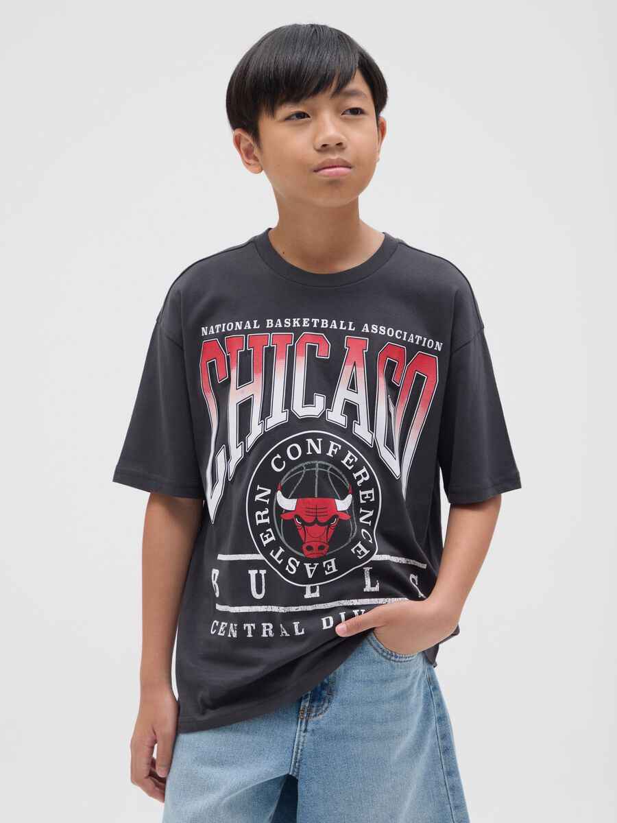 Black cotton T-shirt with Chicago Bulls print_0