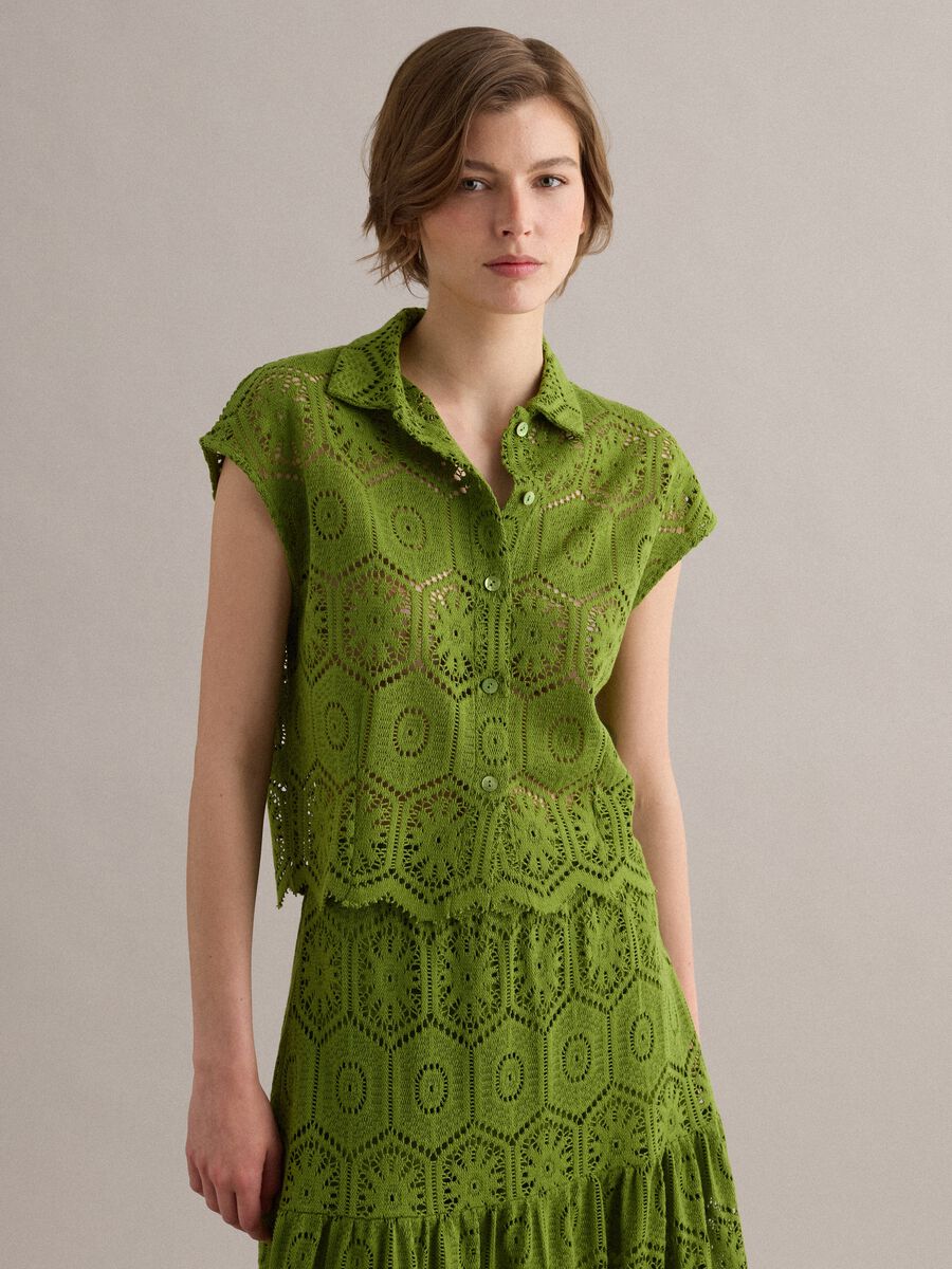 Polo verde in crochet con colletto classico regular fit_1