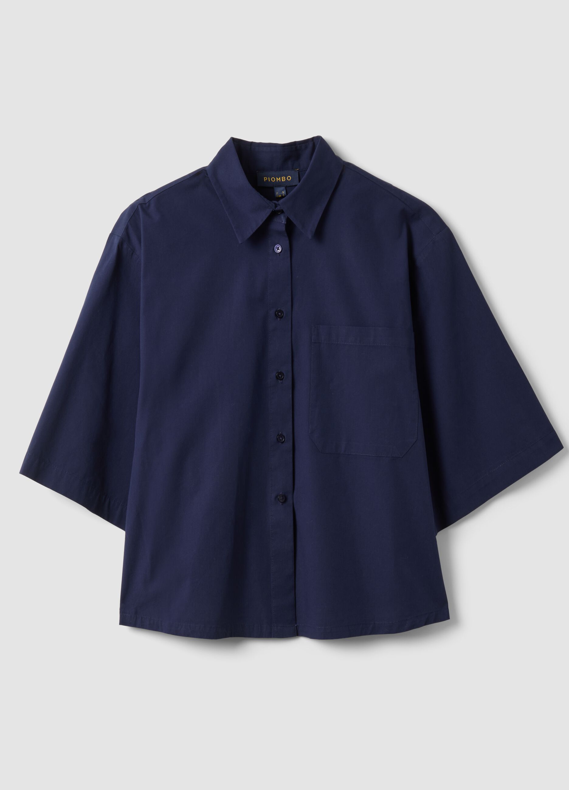 Blue pure cotton shirt with patch pocket, oversized fit