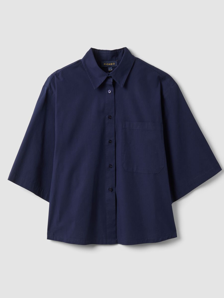 Blue pure cotton shirt with patch pocket, oversized fit_4
