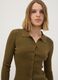 Cardigan fitted verde a coste in misto viscosa con colletto polo_2