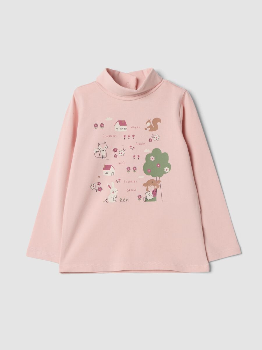 Pink regular-fit stretch organic cotton T-shirt with print_0