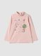 Maglietta rosa in cotone organico elasticizzato con stampa regular fit_0