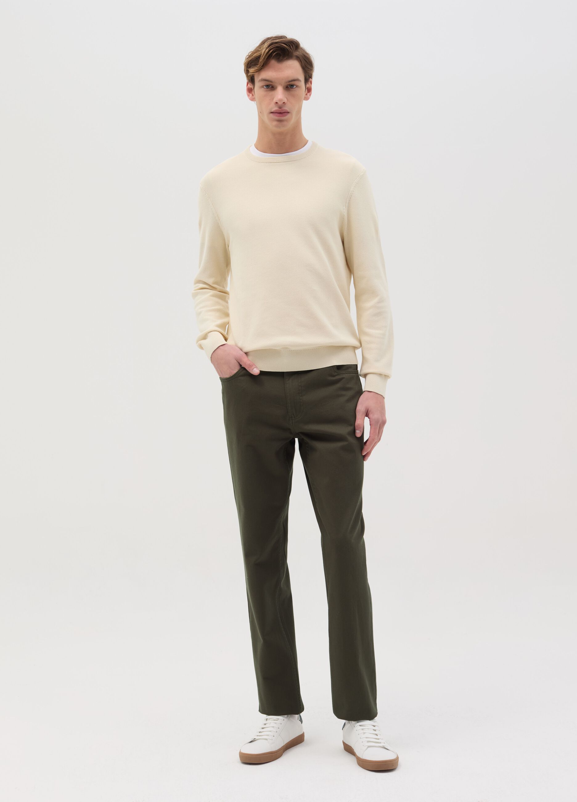 Pullover in cotone con micro trama