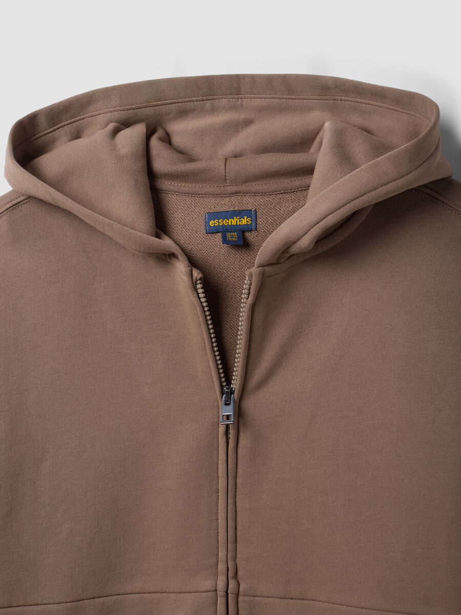 Felpa beige con cappuccio e zip in puro cotone organico per ragazzo relaxed fit_6
