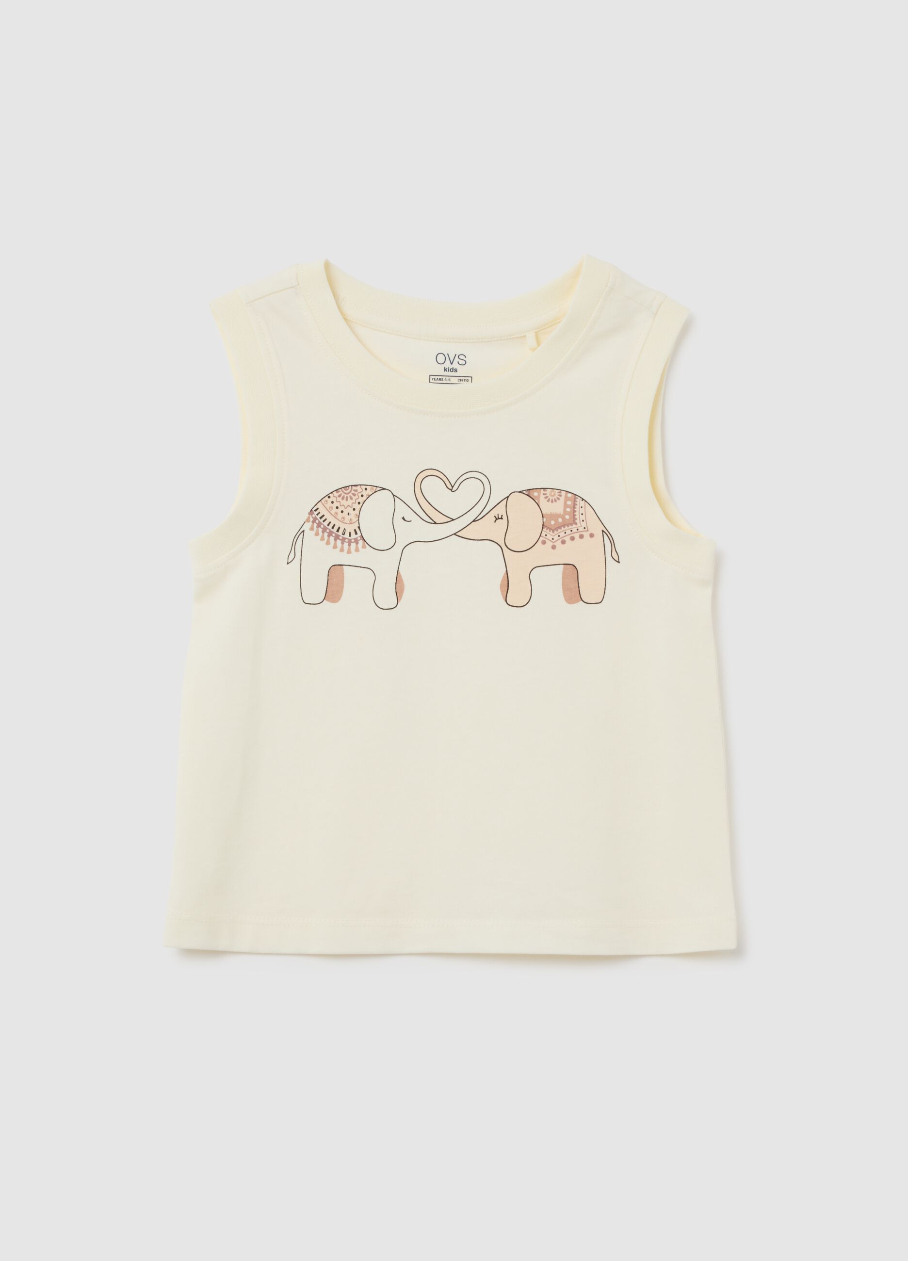 Children's white cotton tank top regular fit with print
