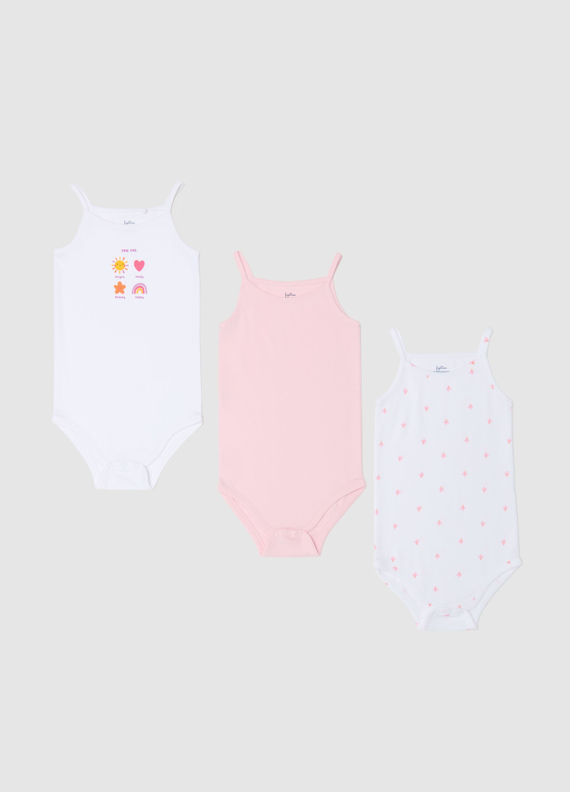 Three-pack sleeveless bodysuits in cotton