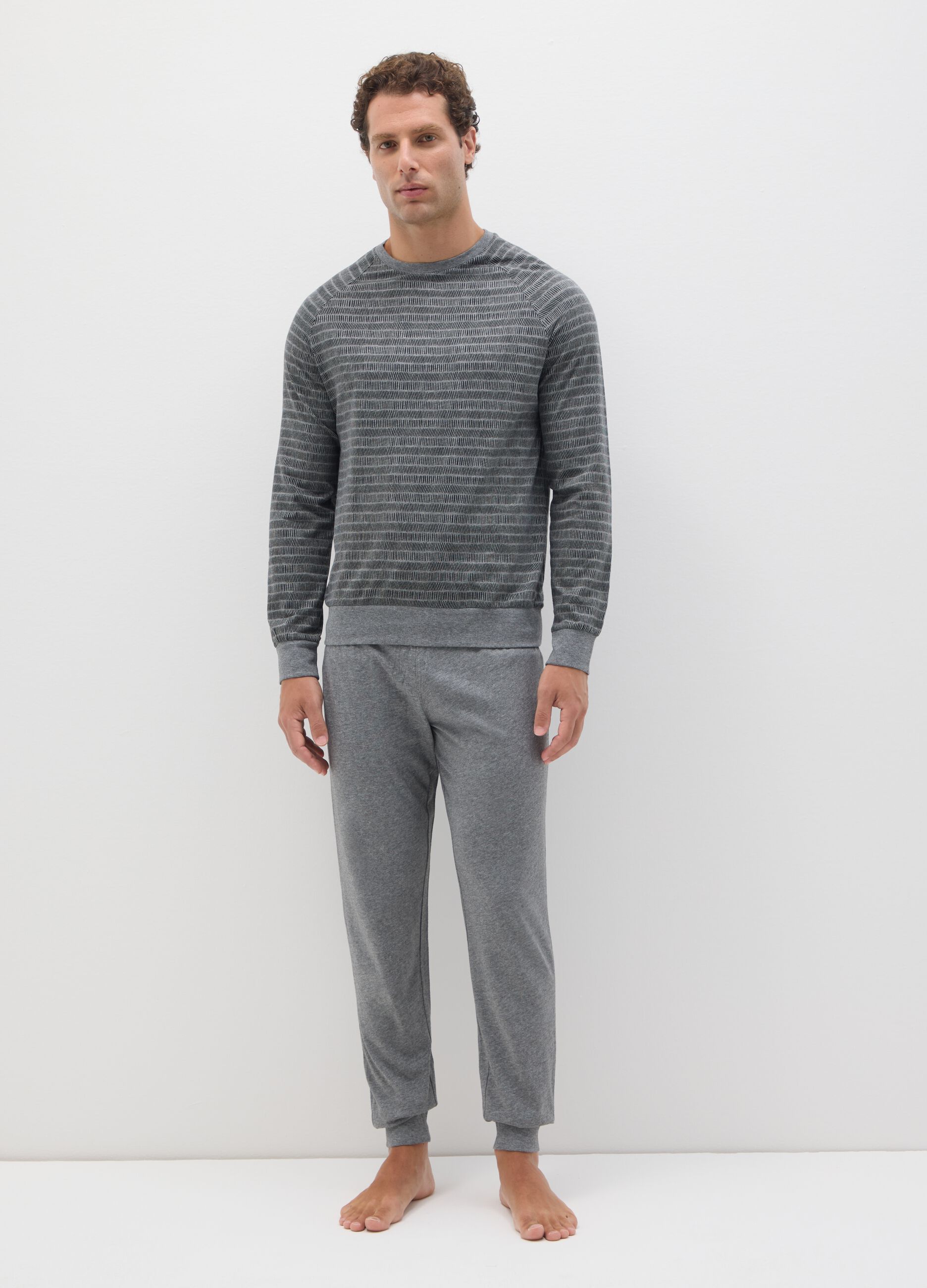 Regular fit grey pure cotton pyjamas