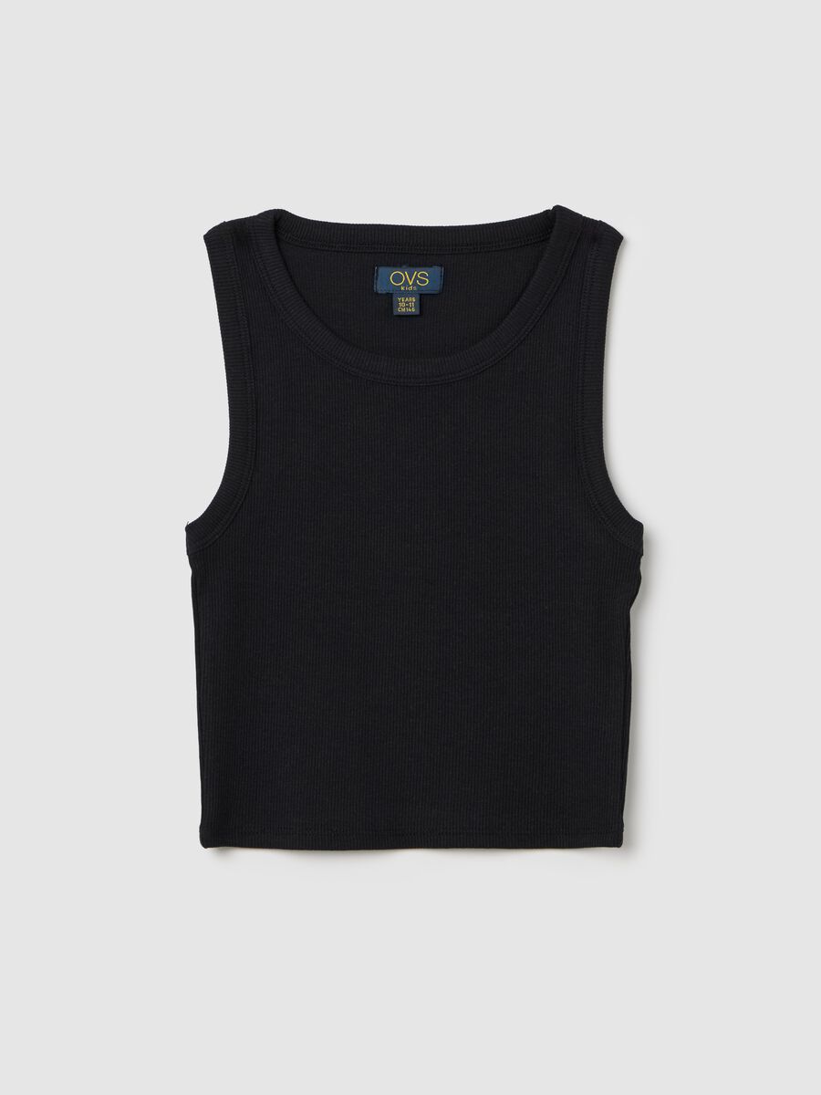 Black Stretch Cotton Vest for Girls_0