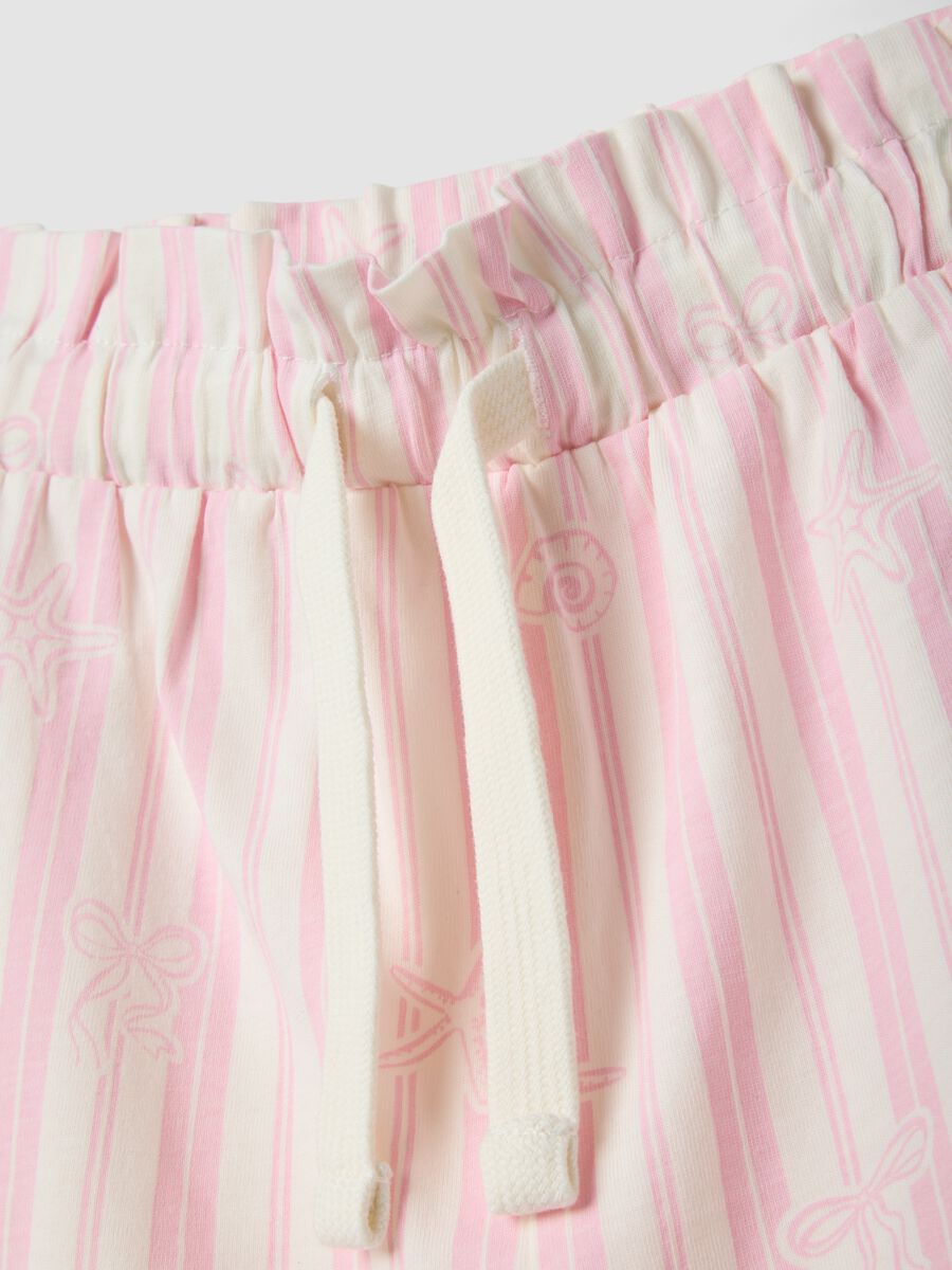 Girls&rsquo; pure cotton white and pink striped shorts with prints_3