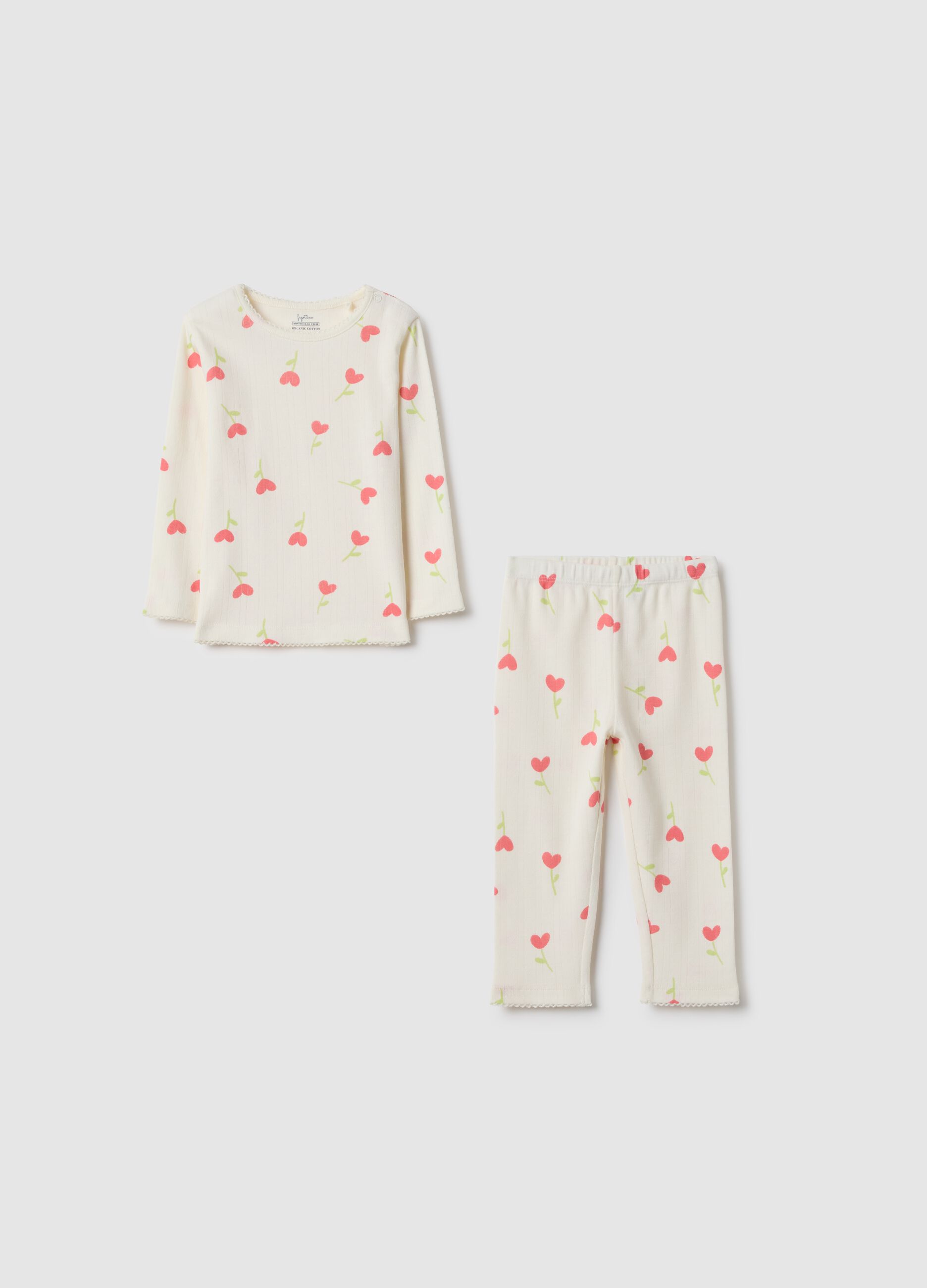 Multi-coloured regular fit pure cotton pyjamas with hearts for infants