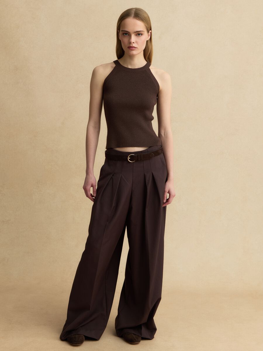 Tank top fitted in misto viscosa marrone_1