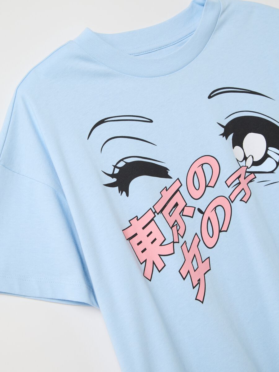 Light blue T-shirt in cotton with manga motif print_5