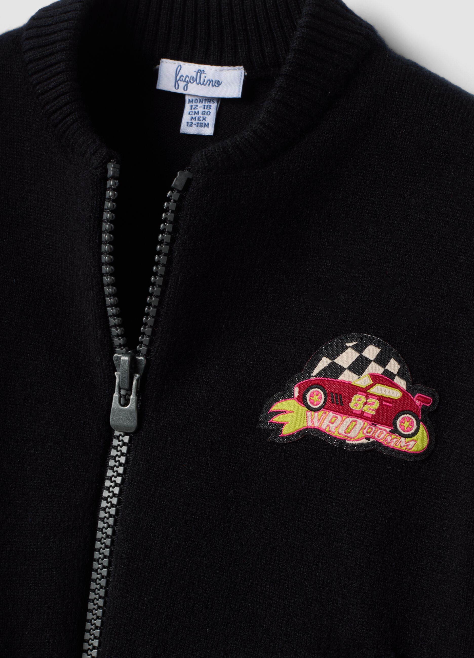 Cardigan nero in misto viscosa con zip e macchinina
