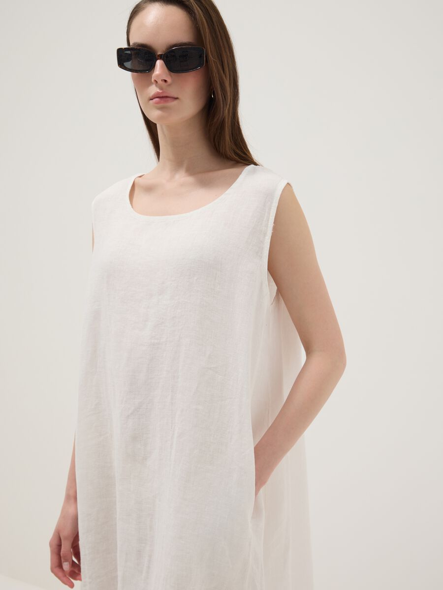 Abito bianco lungo in puro lino regular fit_2
