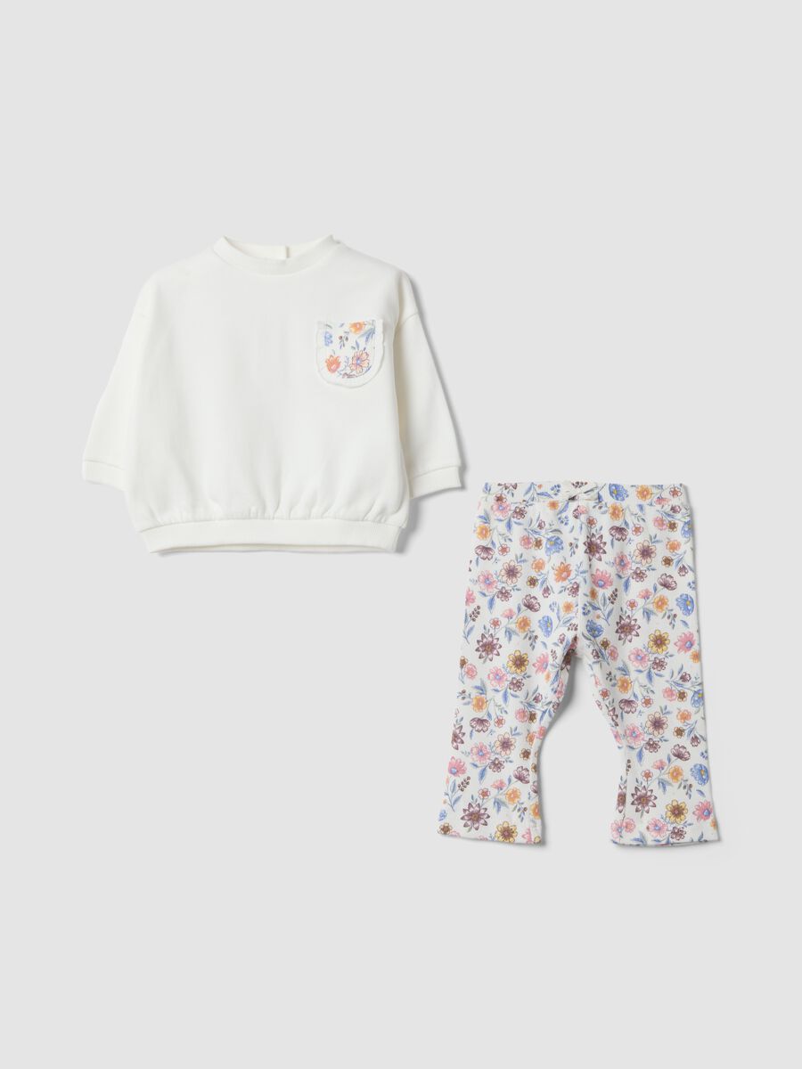 White organic cotton set with floral print_0