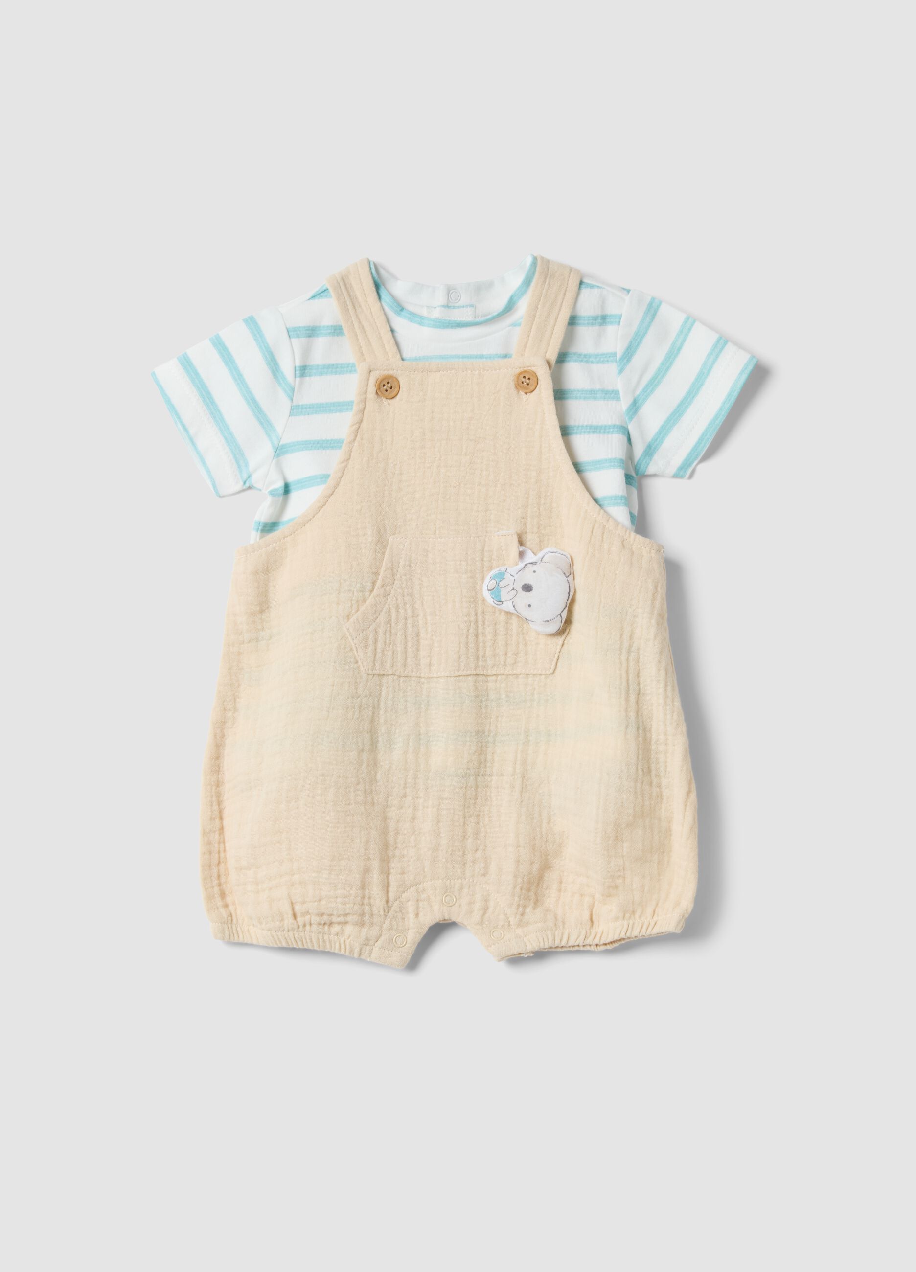 Newborn multicolour pure cotton t-shirt and overall set, relaxed fit