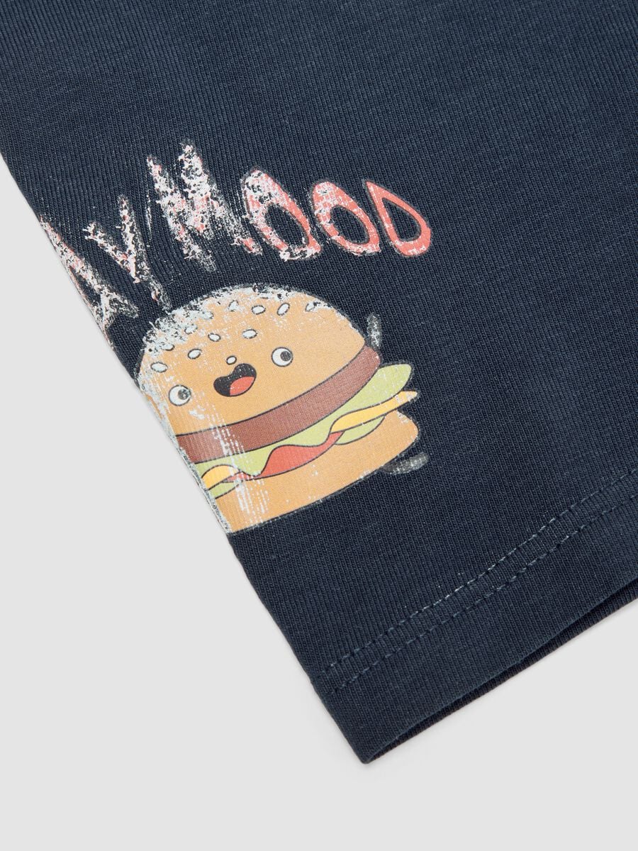 Blue midi boys&rsquo; boxer shorts in stretch organic cotton with hamburger print_2