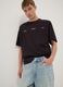 T-shirt nera in puro cotone con stampa frontale_0